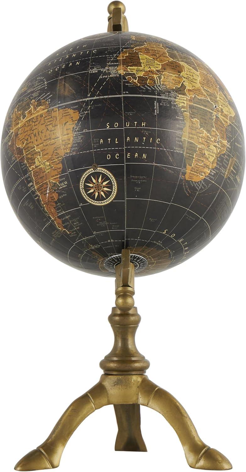 Polished Brass and Black Metal Globe with Tripod Stand