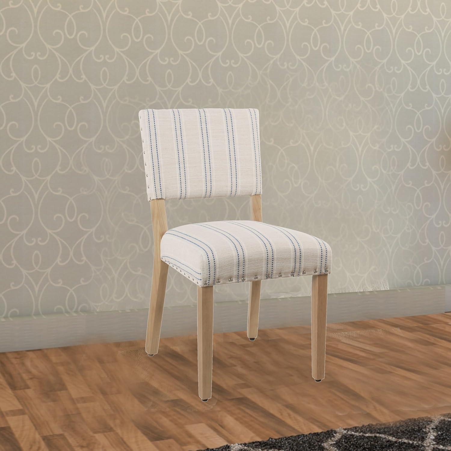 HomePop Set of 2 Stripe Dining Chairs Blue/White : Upholstered, Rubberwood Legs, Transitional Style