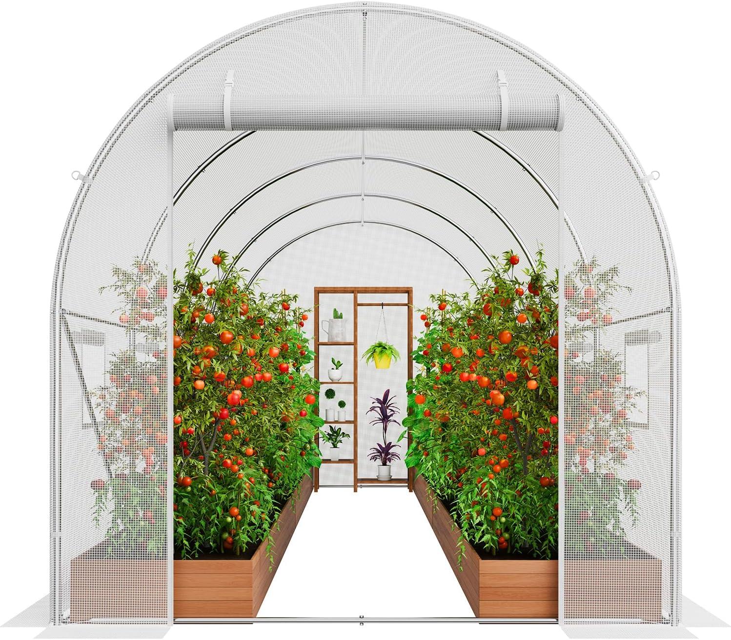 Large White PE Walk-In Tunnel Greenhouse with Galvanized Steel Frame