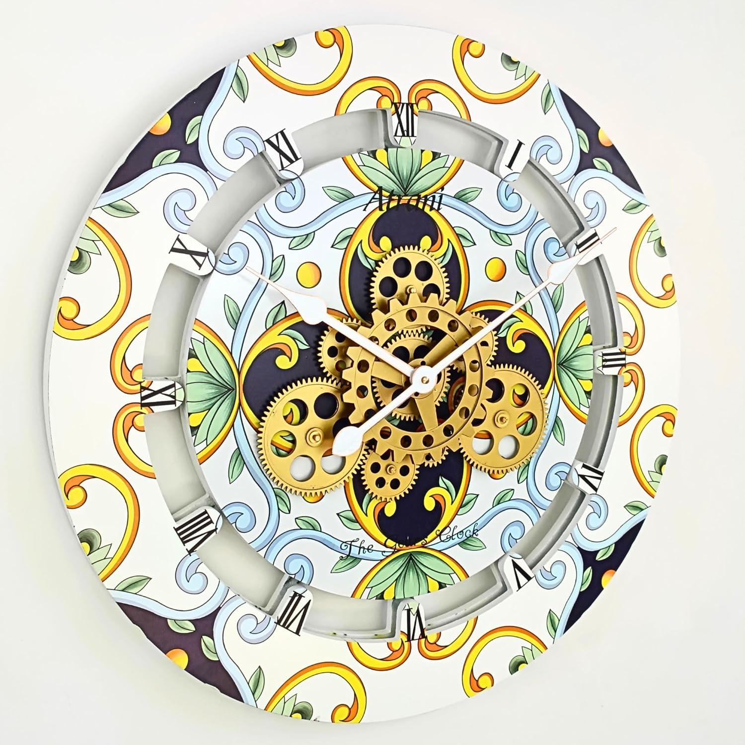 Wall Clock 24" Oversized for Living Room decor with Real Moving Gears Italy Collection