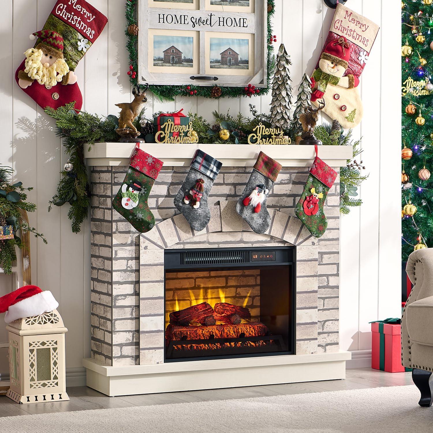 Millwood Pines 42" Farmhouse TV Stand With 23" Electric Fireplace Mantel