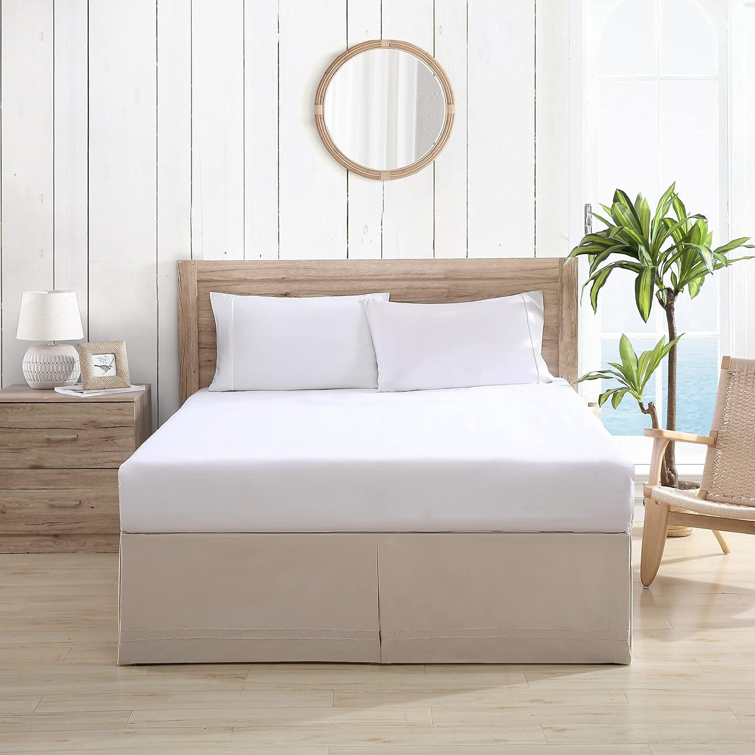 Beige Cotton Queen Bed Skirt with Split Corners