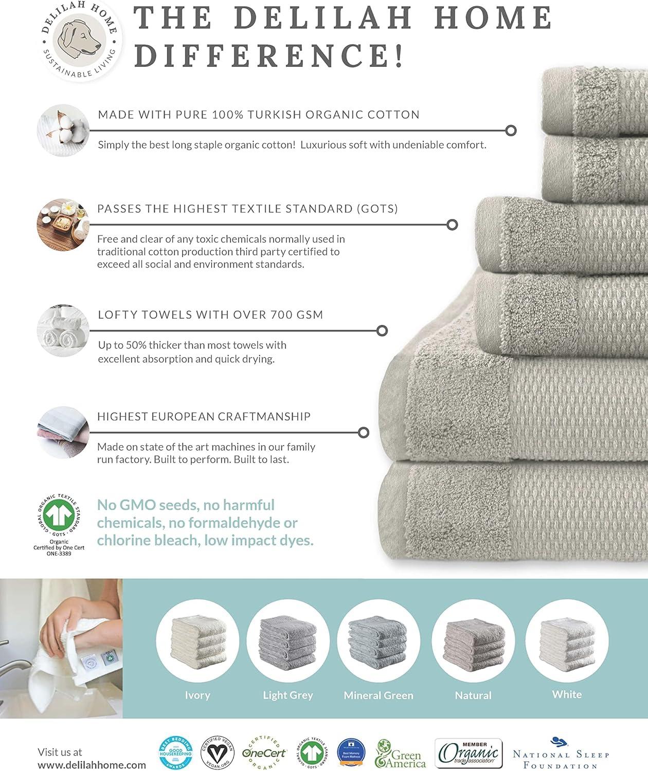 Delilah Home 100% Organic Cotton Towels, 13-Inch by 13-Inch, Face Towels (Twin Pack)