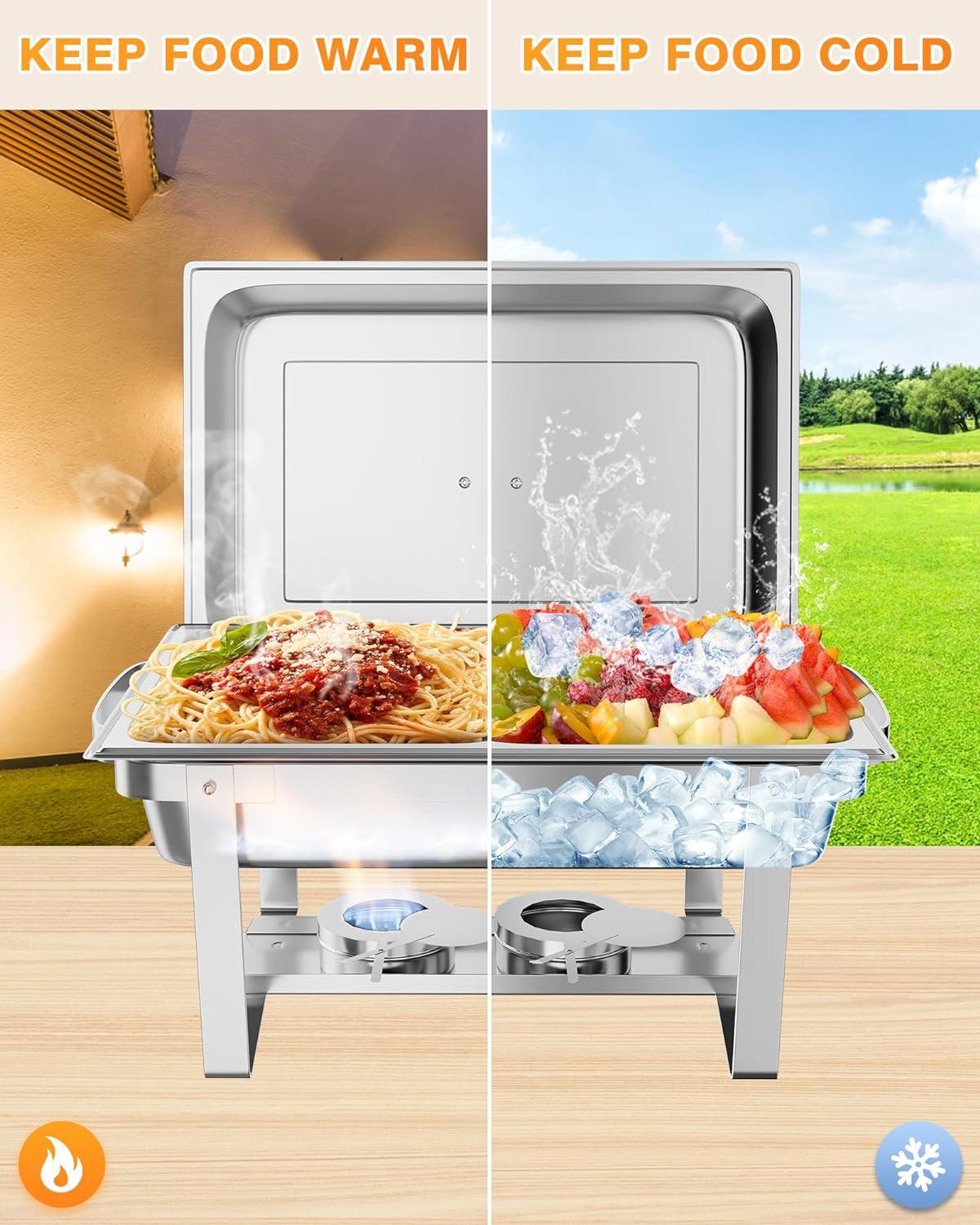 Chafing Dish Buffet Set 4 Pack, 8 QT Food Servers and Warmers Stainless Steel Chafer with Water Pan for Weddings, Parties, Banquets, and Catering