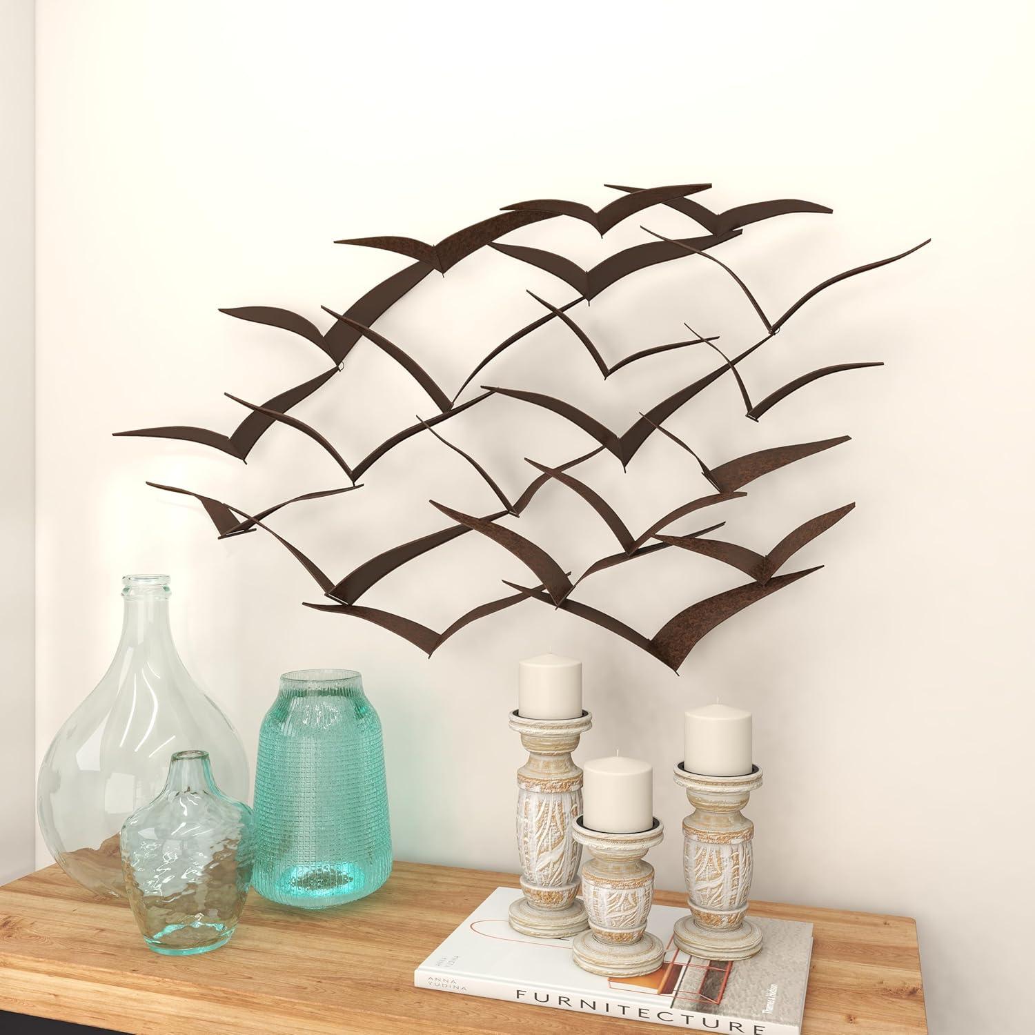 DecMode Black Metal Sleek Flying Flock Of Bird Wall Decor