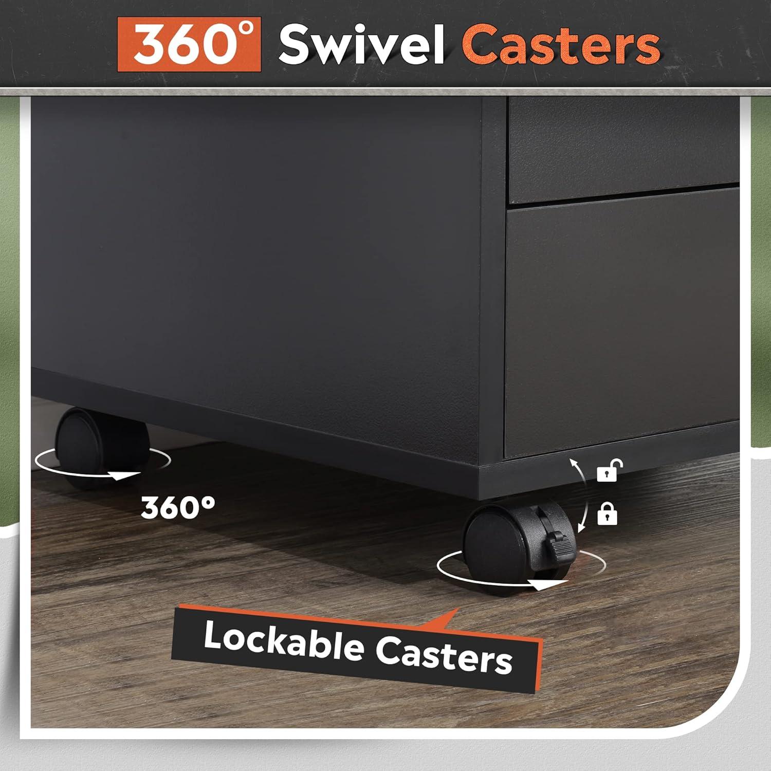 DEVAISE 7-Drawer Chest, Wood File Cabinet with Wheels, Black