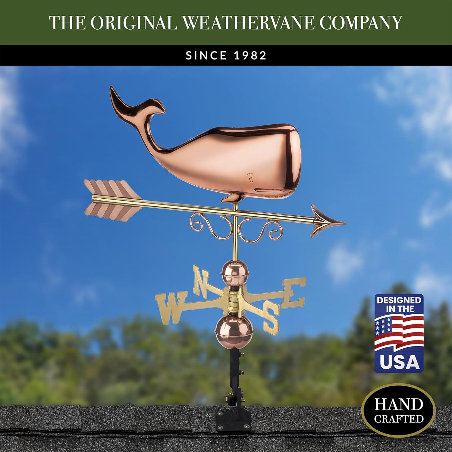 Save the Whales Pure Copper Weathervane- Good Directions: Outdoor Decorative Sculpture, 40" Max Height
