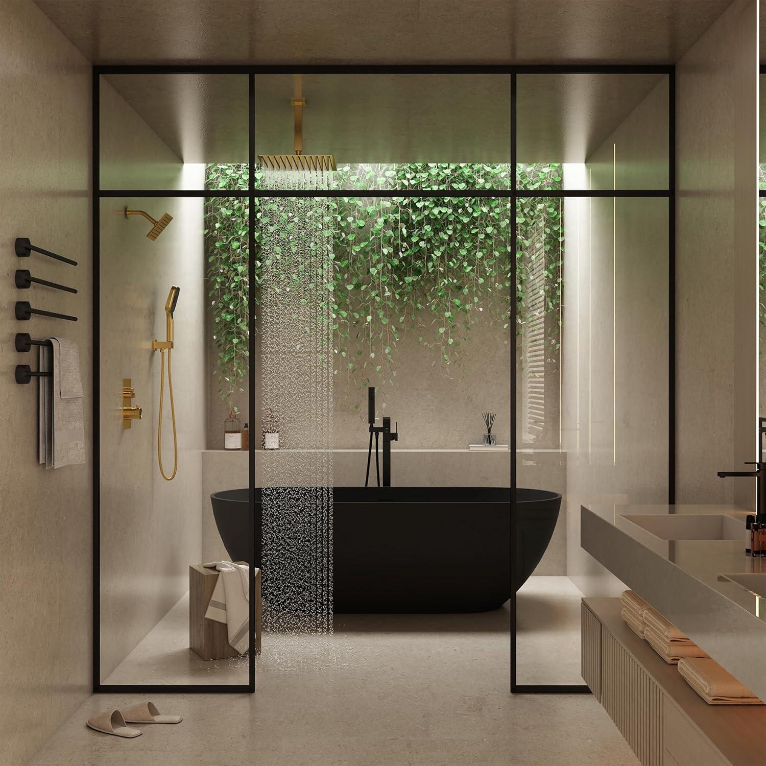 Rainfall Symphony 12inch 3-Function Dual Shower Head Thermostatic Shower System with 3 Sprays Handheld