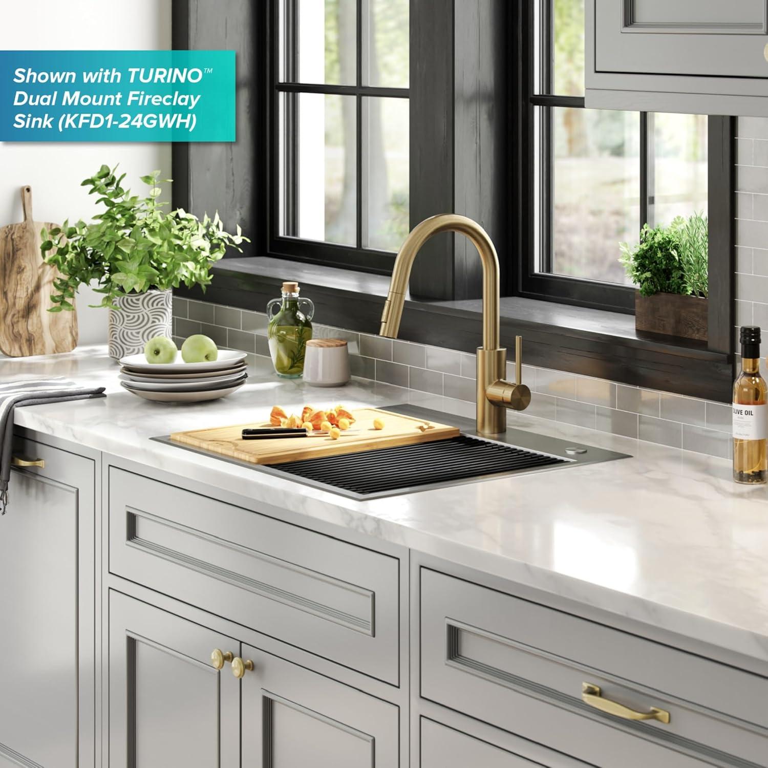 KRAUS Oletto Single Handle Pull Down Kitchen Faucet with QuickDock Top Mount Installation Assembly