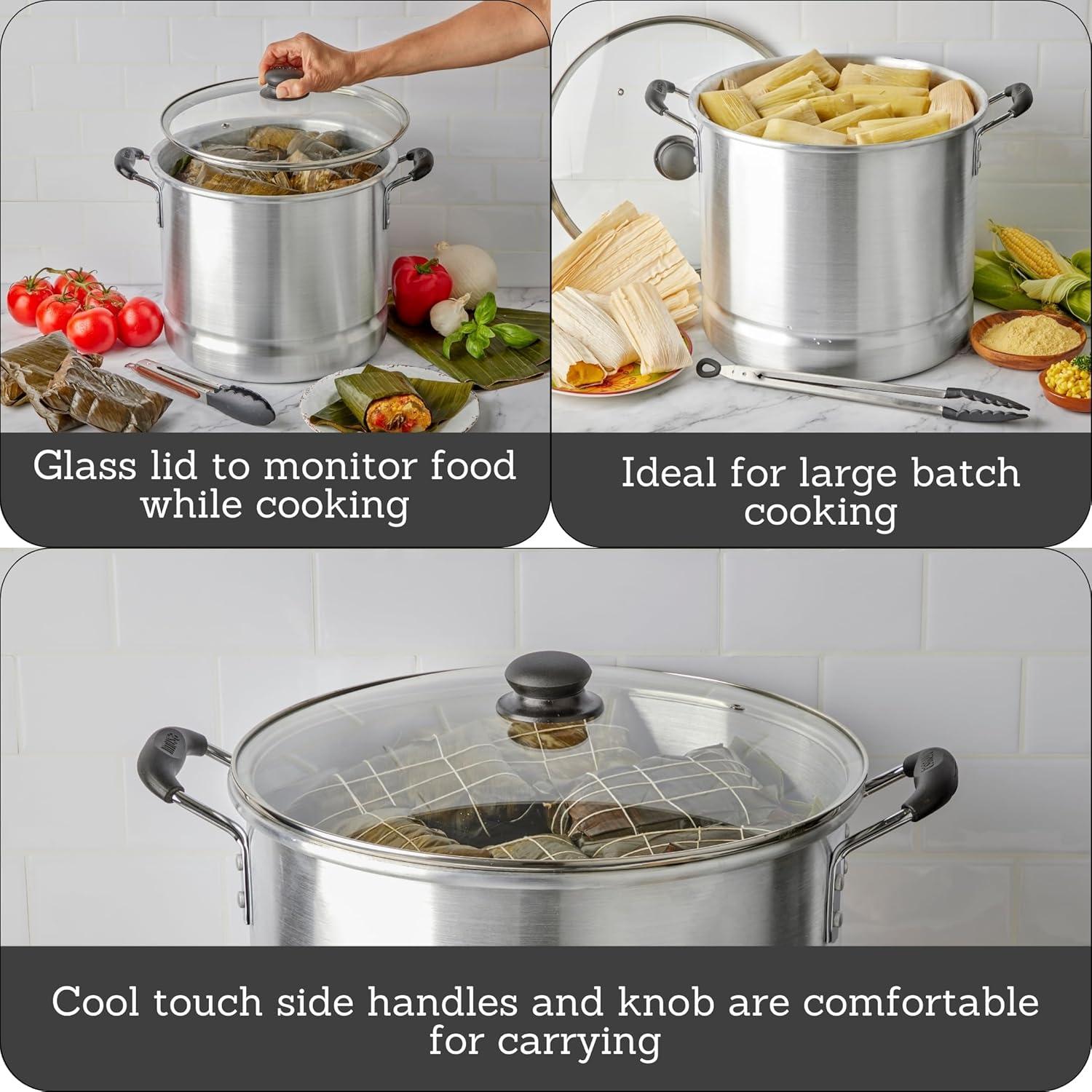 IMUSA 16qt Aluminum Steamer with Glass Lid & Cool Touch Handles