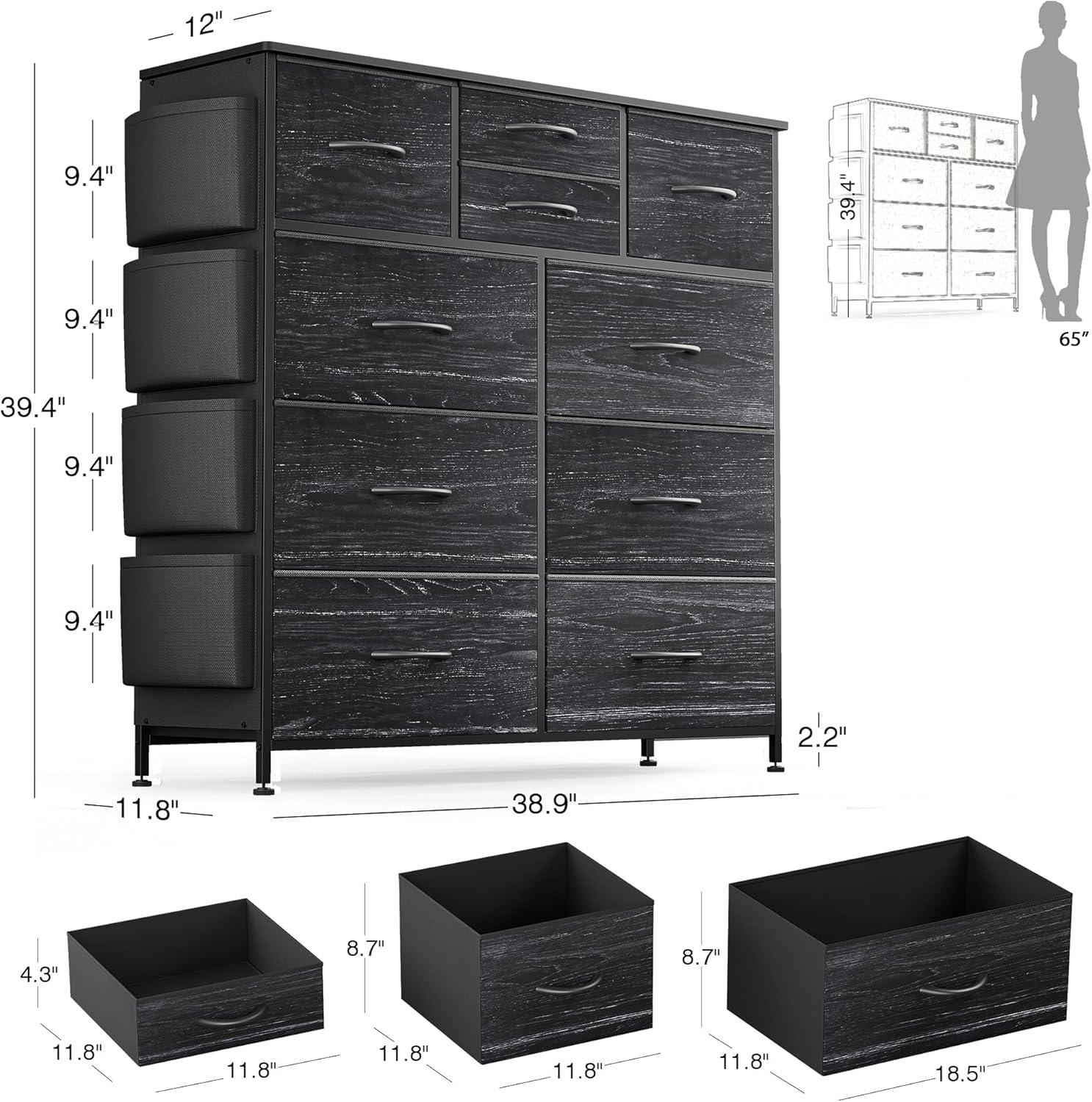 Sienna-Marie 10 - Drawer Dresser, Chest of Drawers for Bedroom with 4 Side Pockets and 2 Hooks