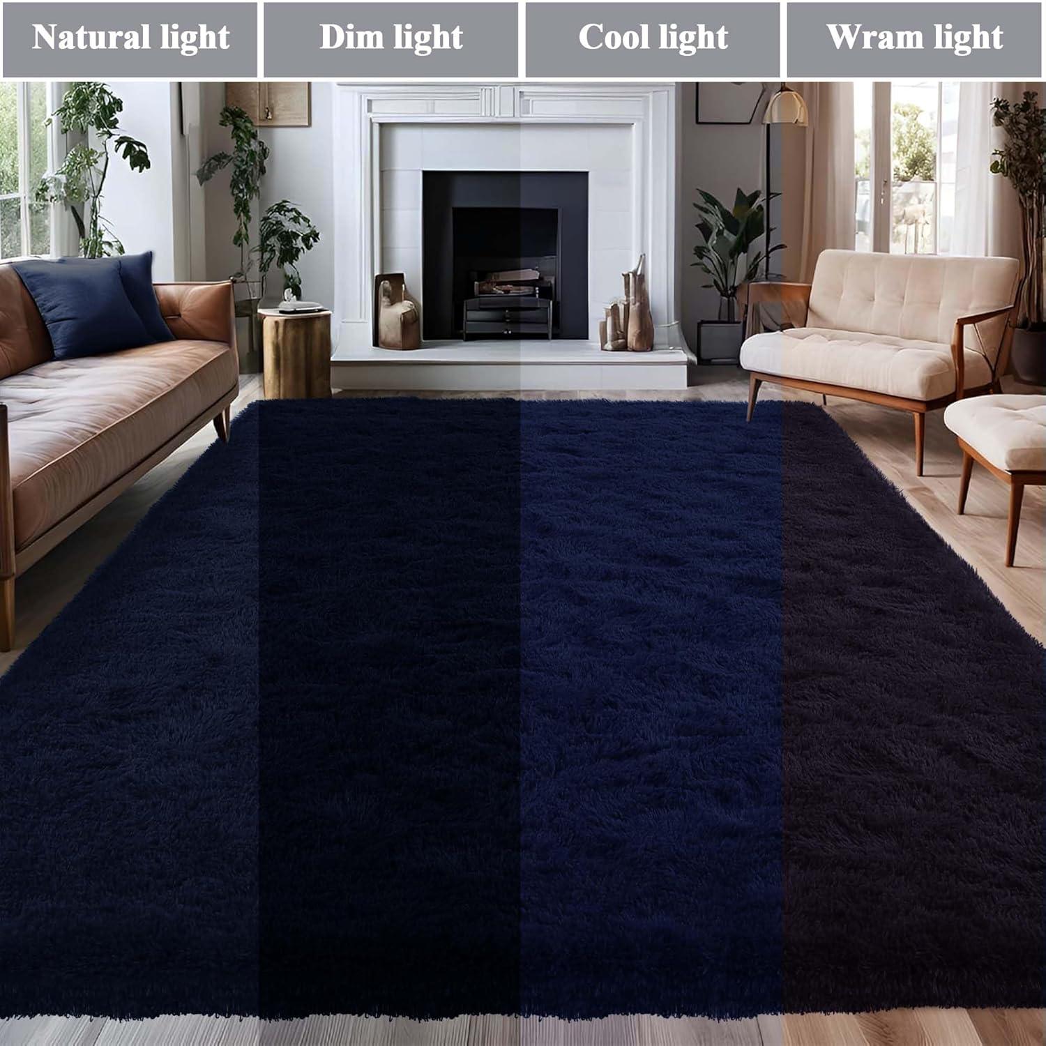 Nuloom Loni Cozy Plush Solid Pet Friendly Premium Machine Washable Shag Area Rug, 3' x 5', Navy