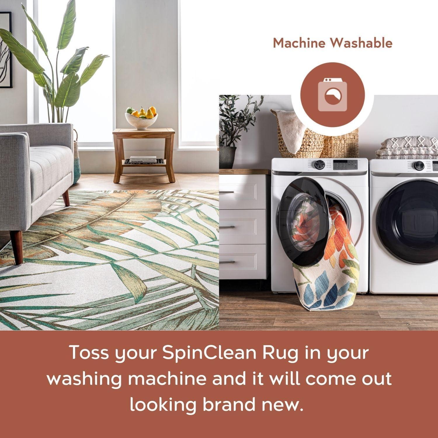 Nuloom Elen Pet Friendly Machine Washable Natural Leaves Area Rug, 4' x 6', Sage Green