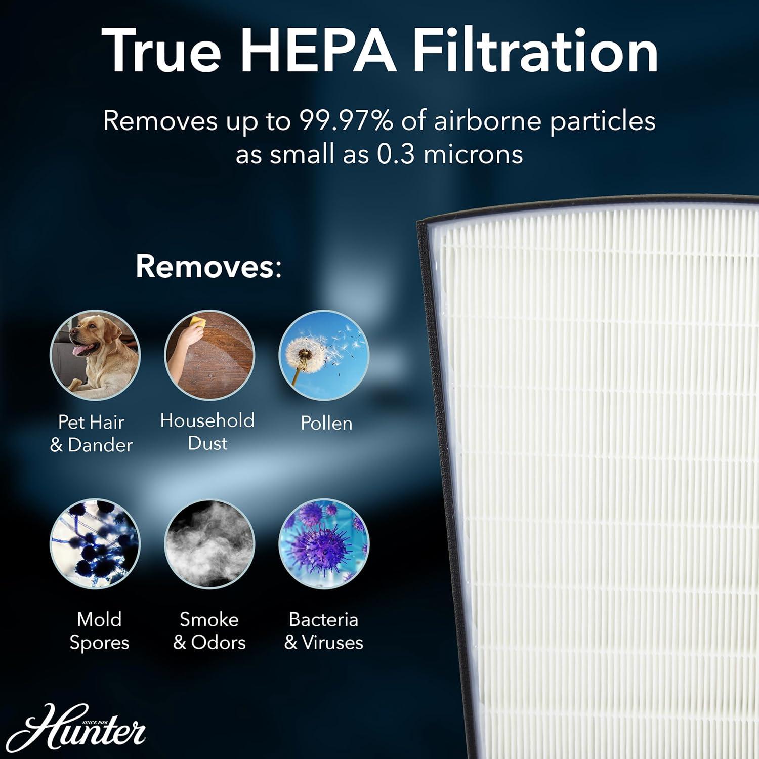 Hunter HP800 Air Purifiers for Home Large Room and Bedroom. True HEPA Air Purifier for Pets, Odors, Allergens, Smoke, Dust, VOC's.