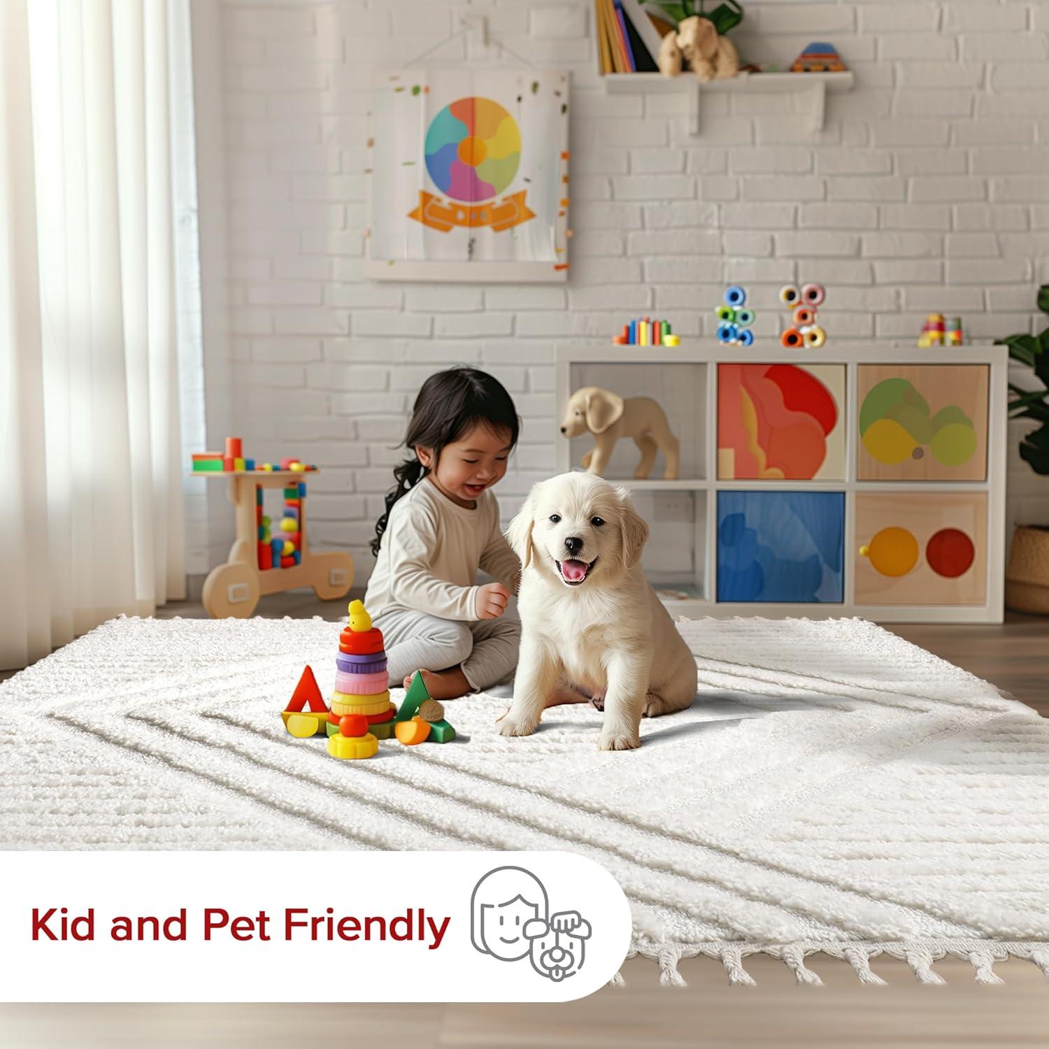 Nuloom Risette Solid 8x10 Shag Indoor Area Rug for Living Room Bedroom Dining Room Nursery Kitchen, Ivory