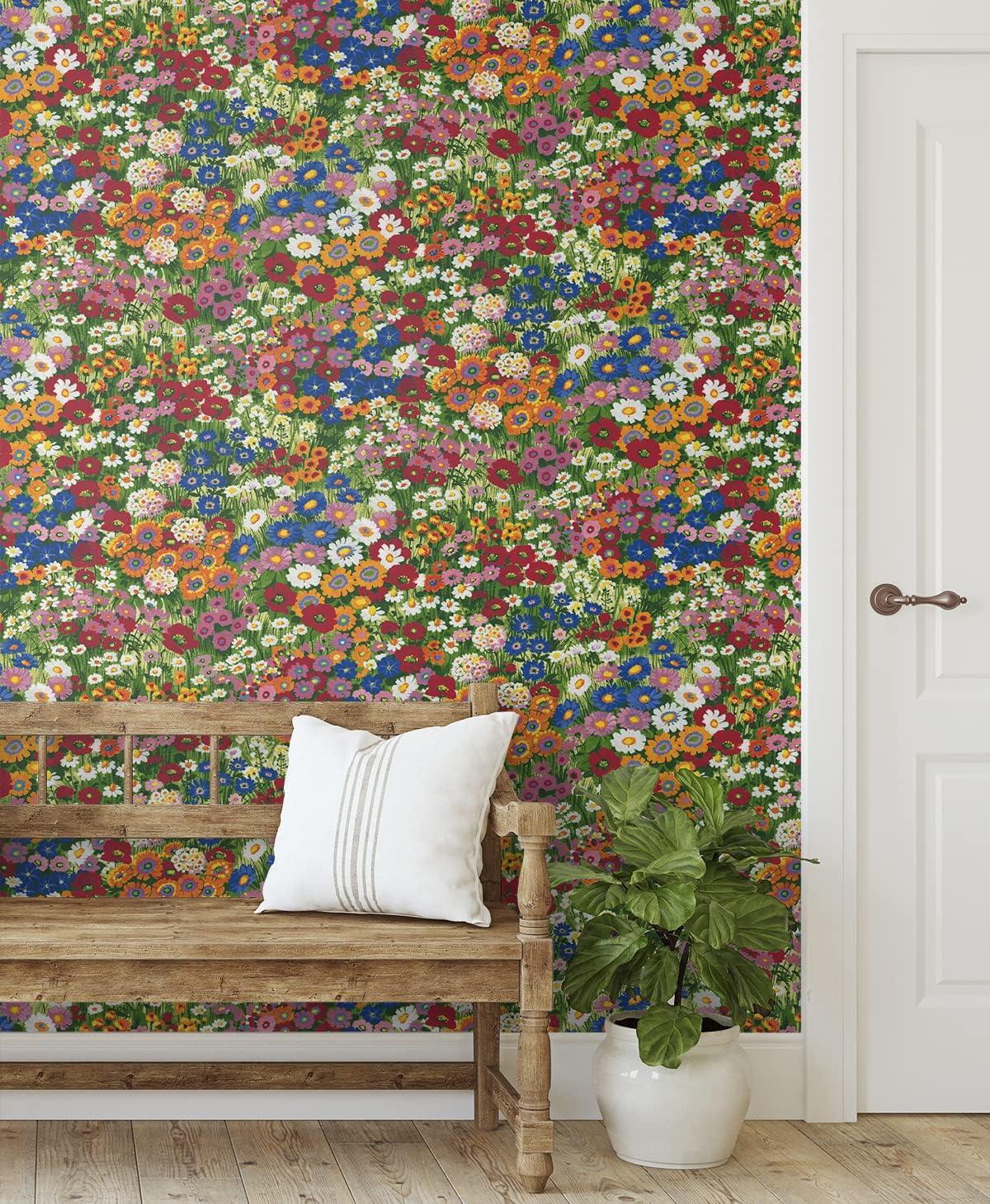 NextWall Floral Meadow Peel and Stick Wallpaper: Self-Adhesive Vinyl, Botanical Pattern, Smooth Finish, 30.75 Sq Ft Coverage