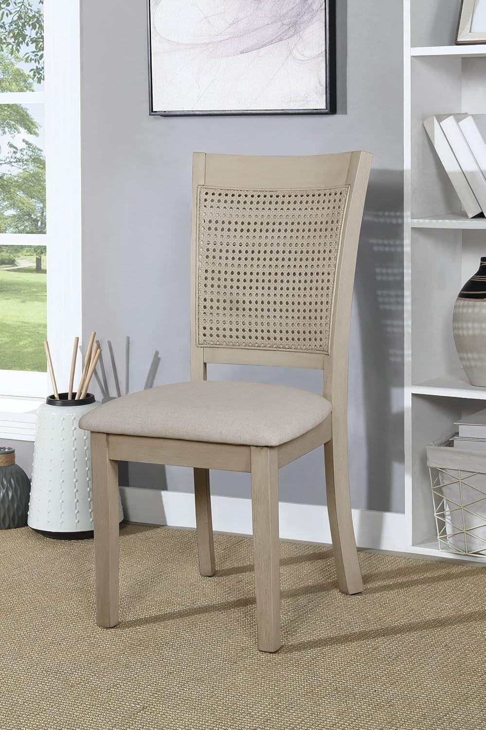 Walden Cane Back Dining Chair with  White Base and Linen  White Fabric Seat