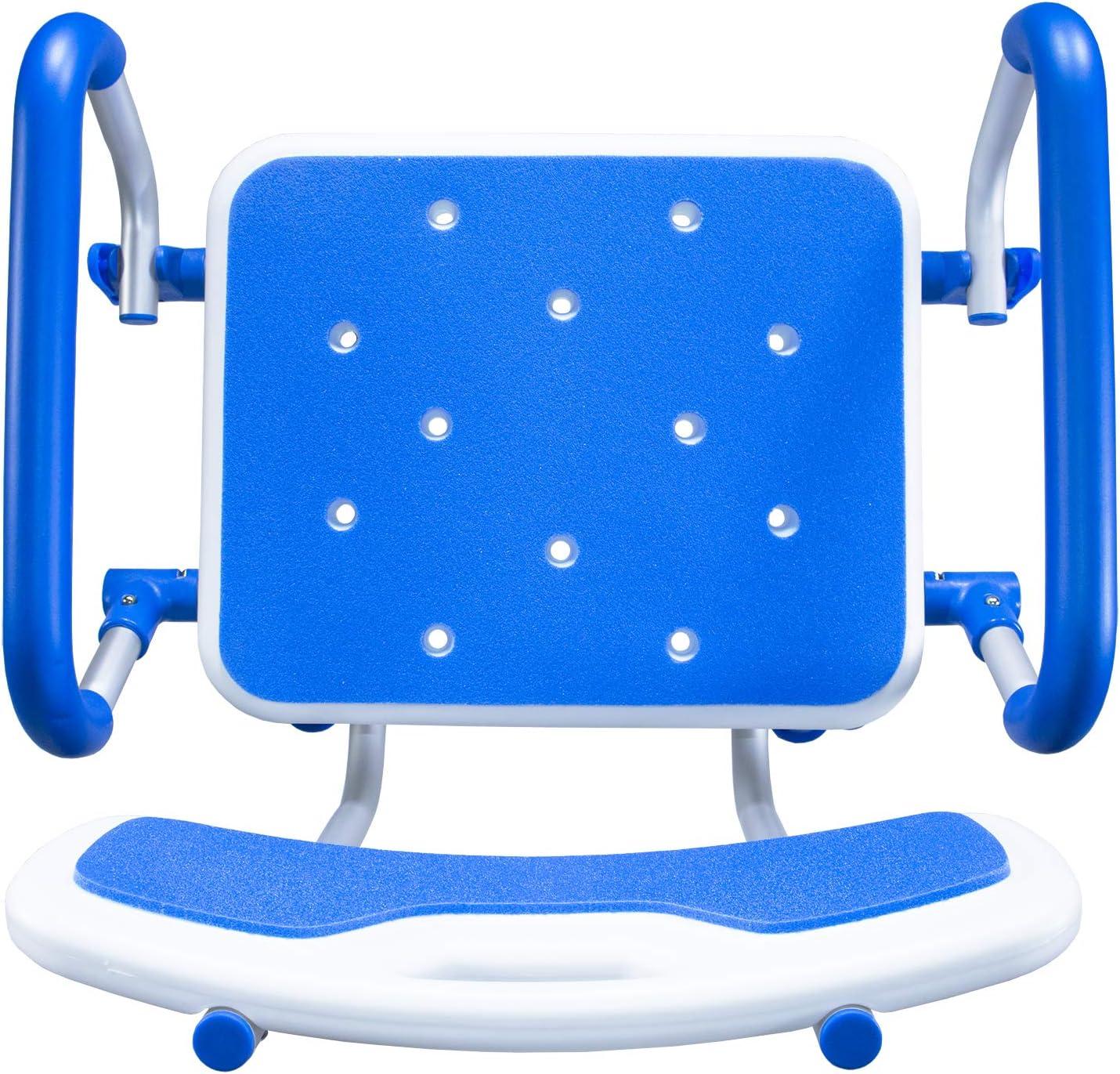 PCP Shower Safety Chair, Bath Bench With Backrest, Swing Arms, Adjustable Height, Medical Senior Support