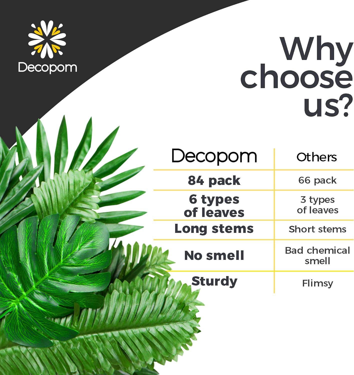 Large Green Artificial Palm Leaf Arrangement for Tabletop Centerpiece