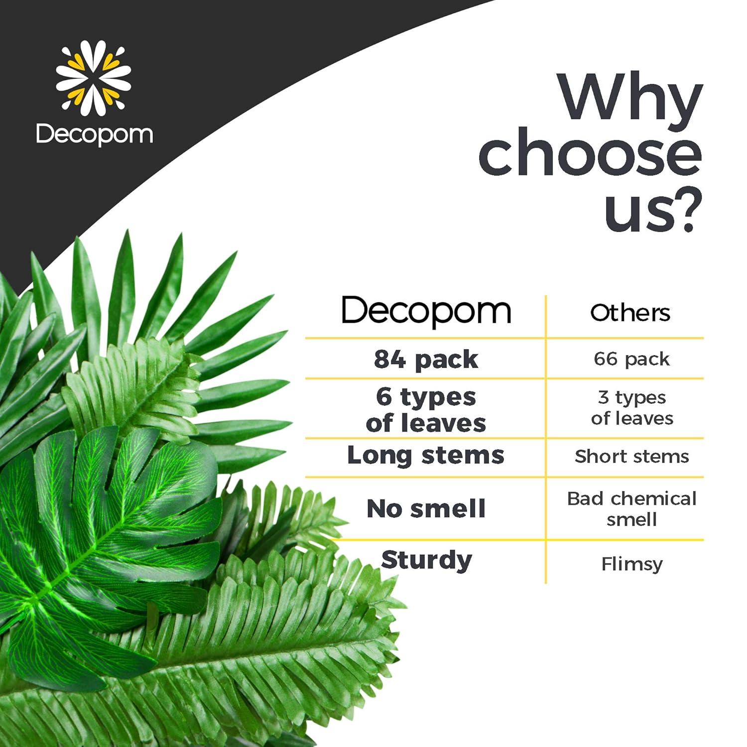 Large Green Artificial Palm Leaf Arrangement for Tabletop Centerpiece