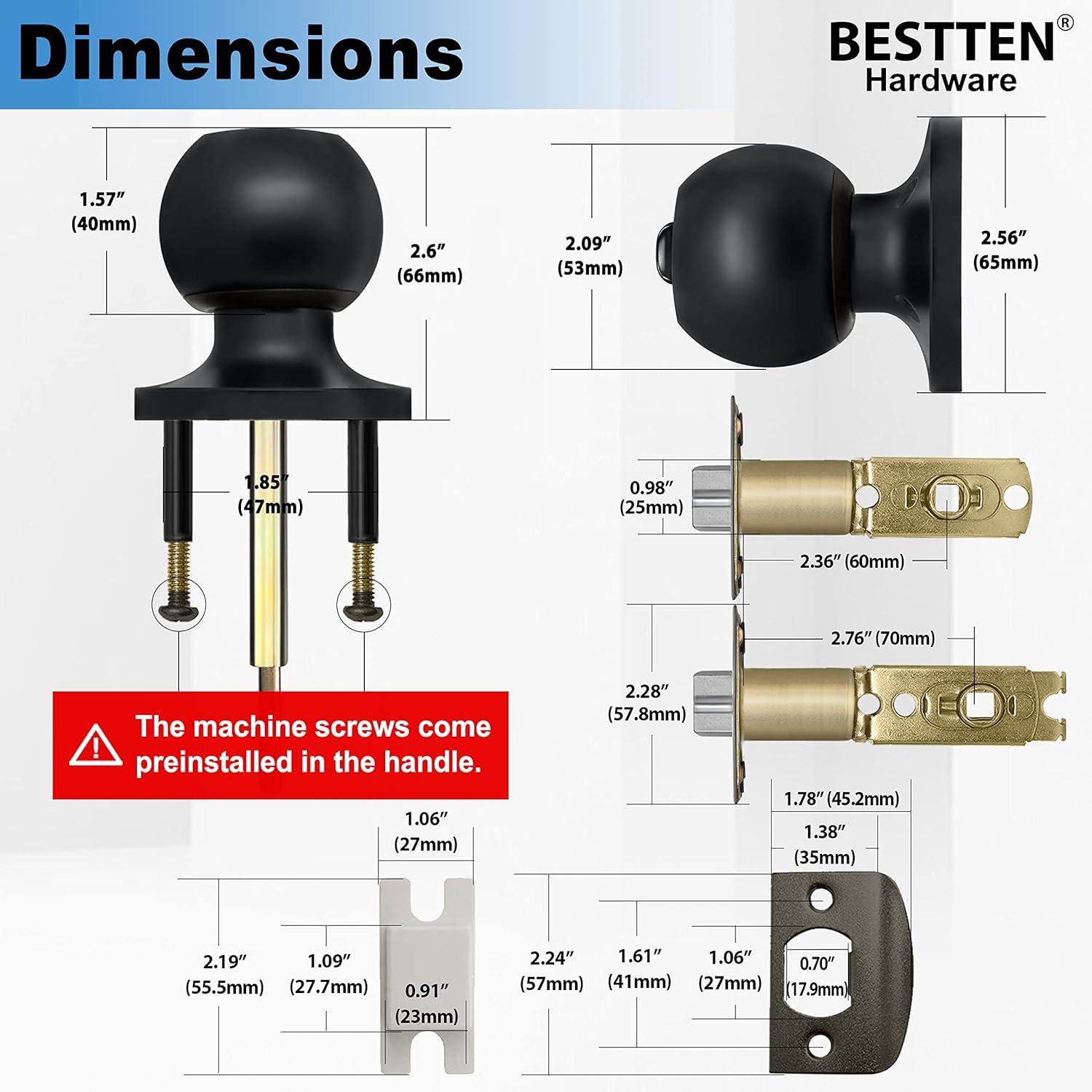 Matte Black Alloy Steel Round Door Knob Set with Deadbolt