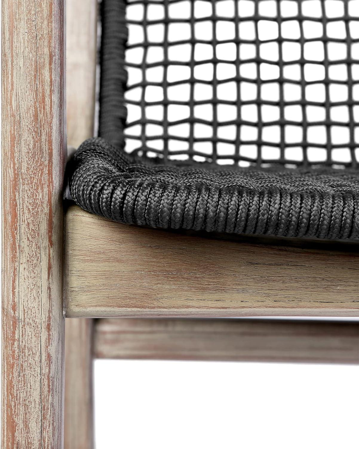 Brighton Outdoor Patio Dining Chair in Light Eucalyptus Wood and Charcoal Rope