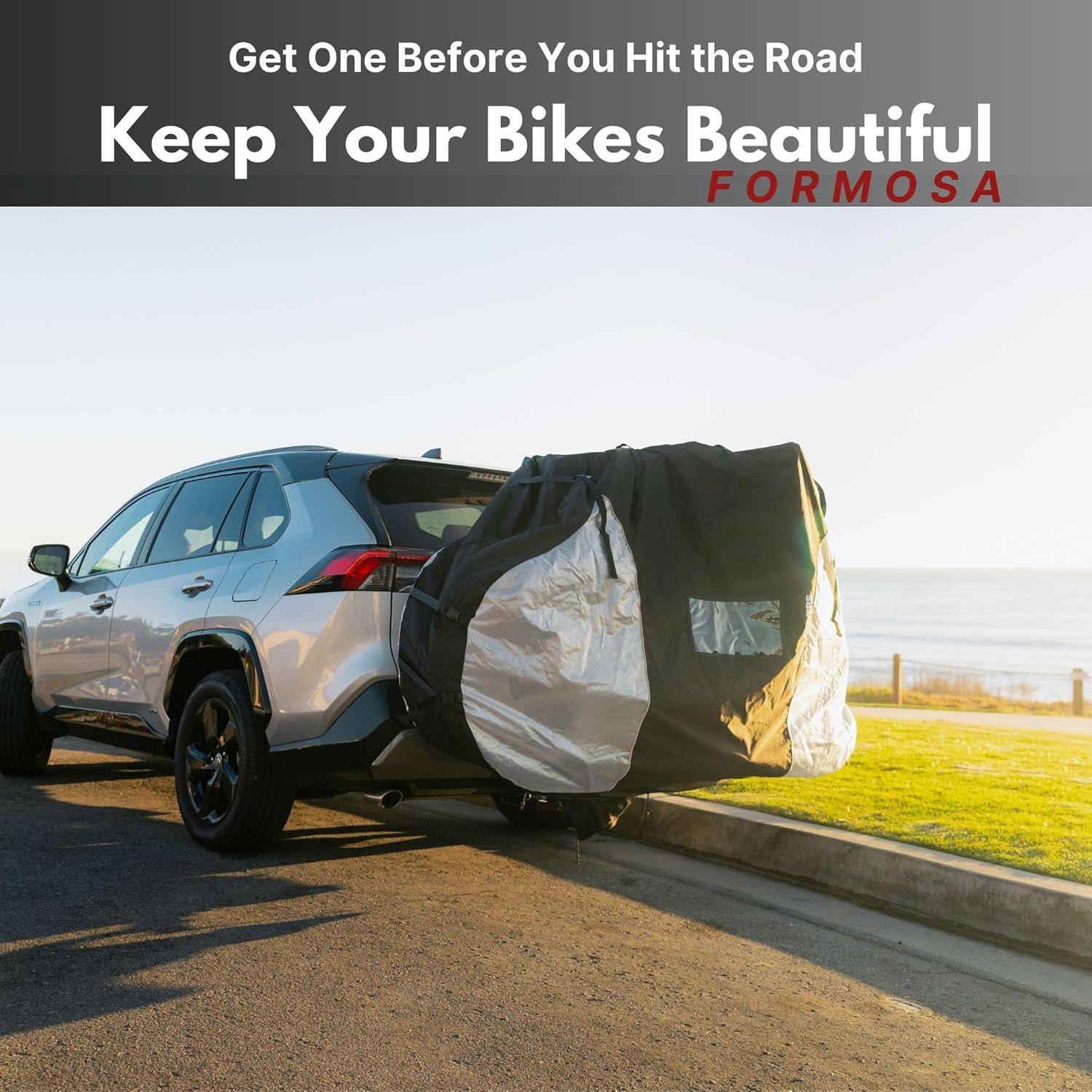 FORMOSA Protective Travel Bike Cover - Heavy Duty Electric Bike Cover - Transport on Rack - Single, Dual, Quad Sizes