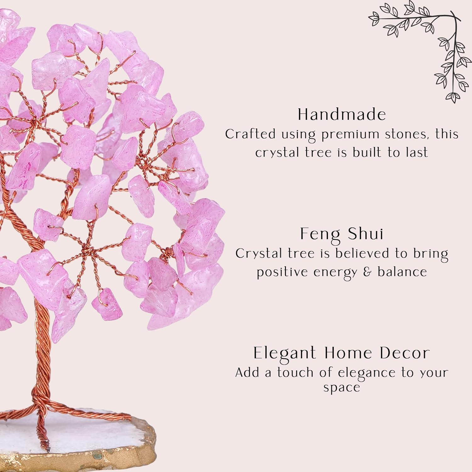 Natural Quartz Crystal Money Tree Natural Healing Crystal Bonsai Tree Pink One Size