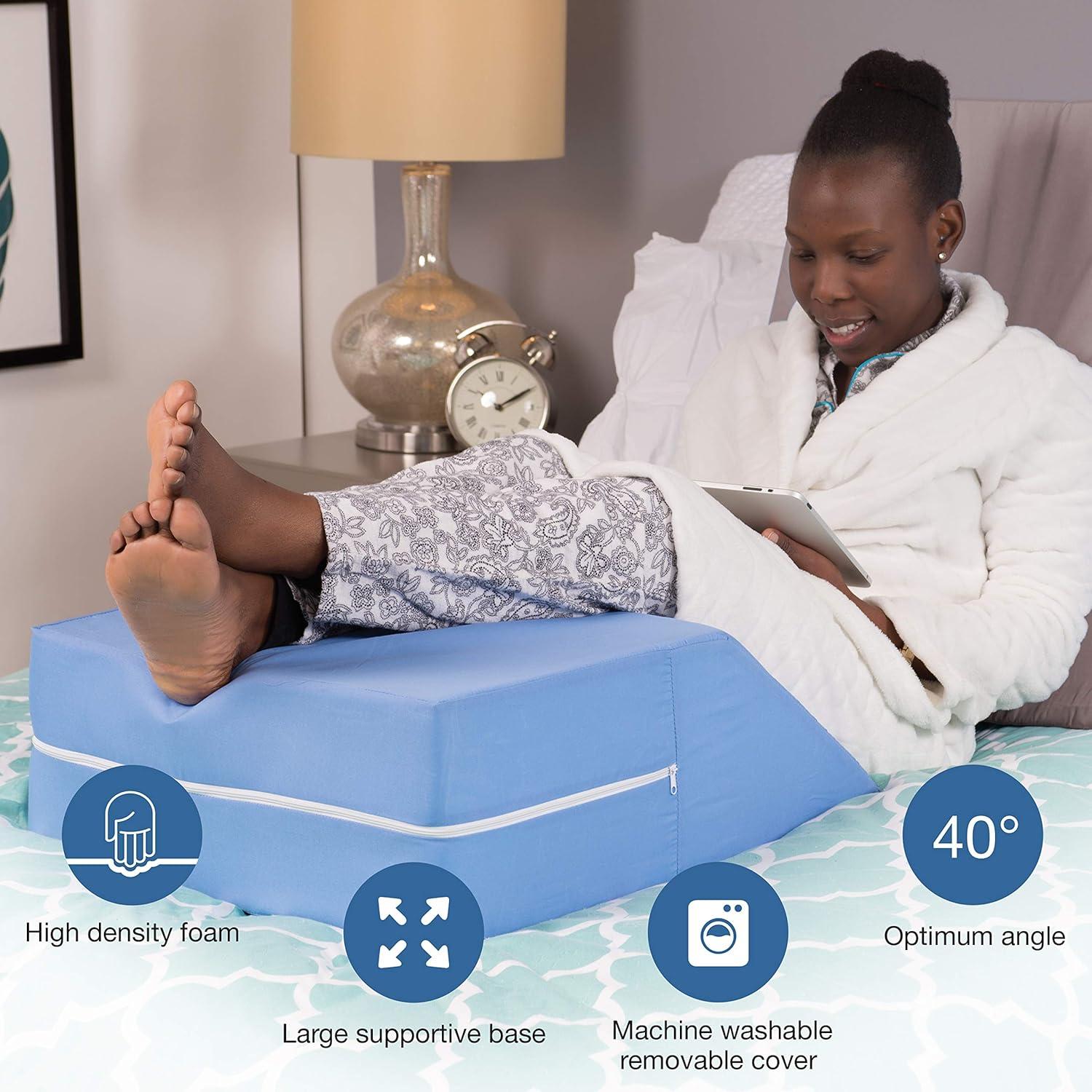 DMI Ortho Bed Wedge Elevated Leg Pillow, Supportive Foam Wedge Pillow for Elevating Legs, Improved Circulation, Reducing Back Pain and More, 8" X 20" X 24", Blue