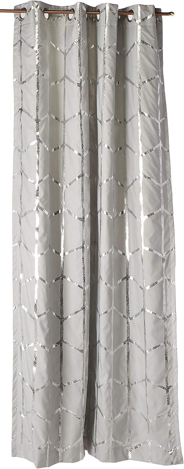 Grey Silver Geometric Blackout Grommet Curtains 50"x84"