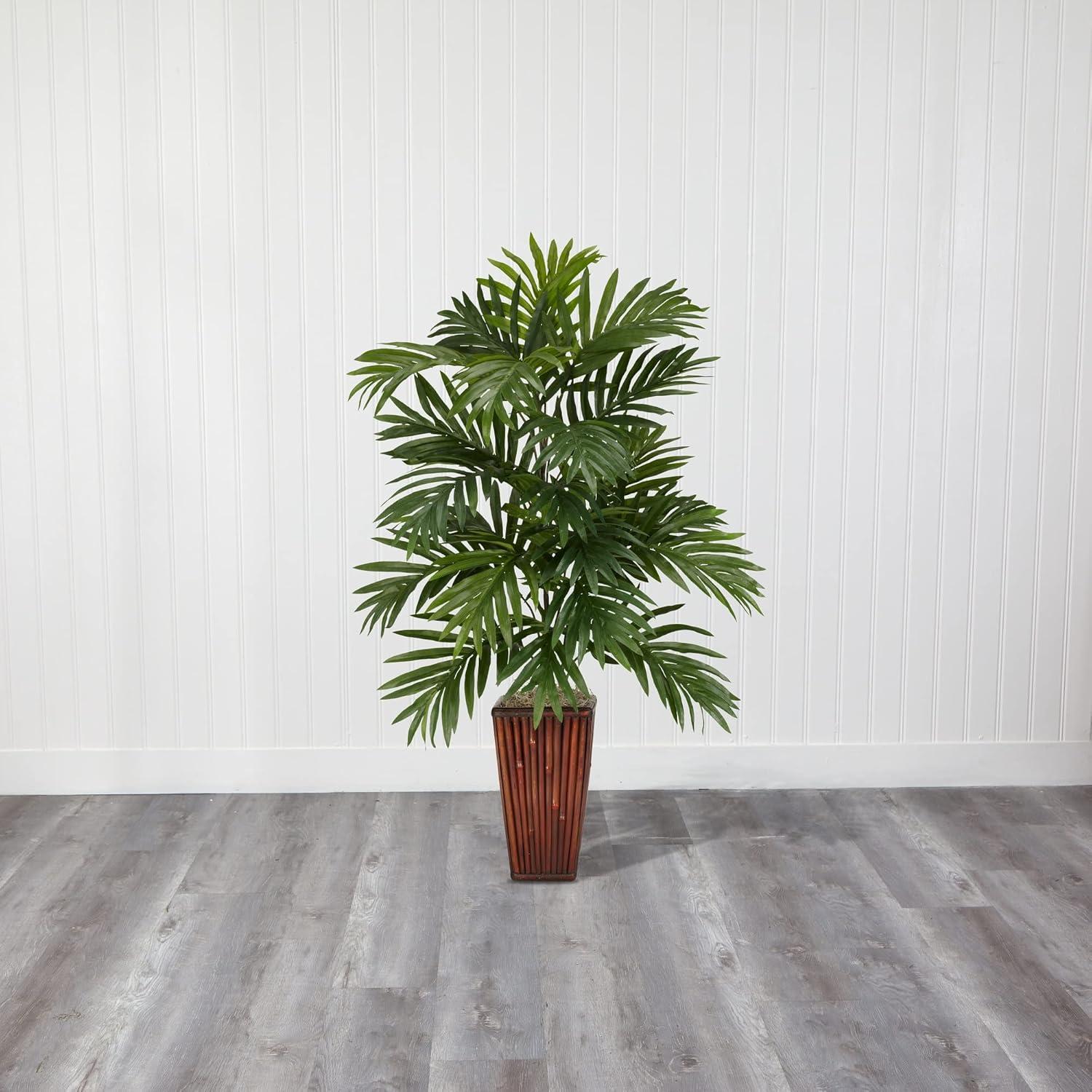 Nearly Natural Areca Palm with Bamboo Vase Silk Plant