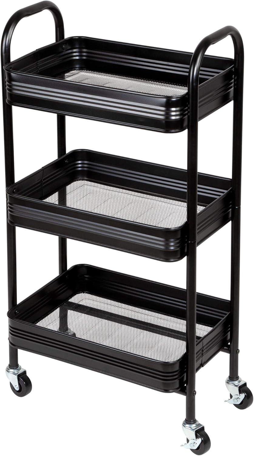 Black Metal 3-Tier Rolling Storage Cart