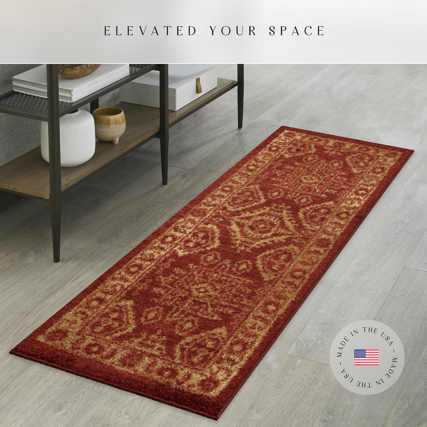 Maples Rugs Georgina Traditional Vintage Red Gold Washable Hallway Runner Rug, 2' x 6'