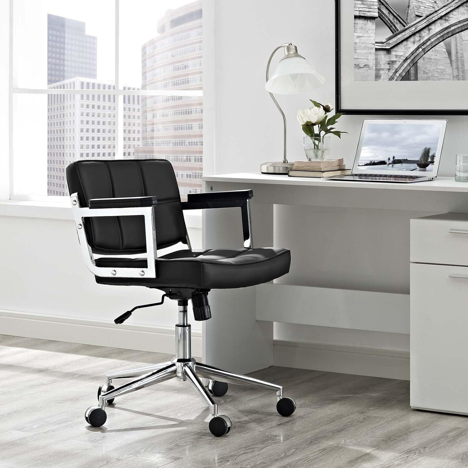 Portray Mid Back Upholstered Vinyl Office Chair In Black