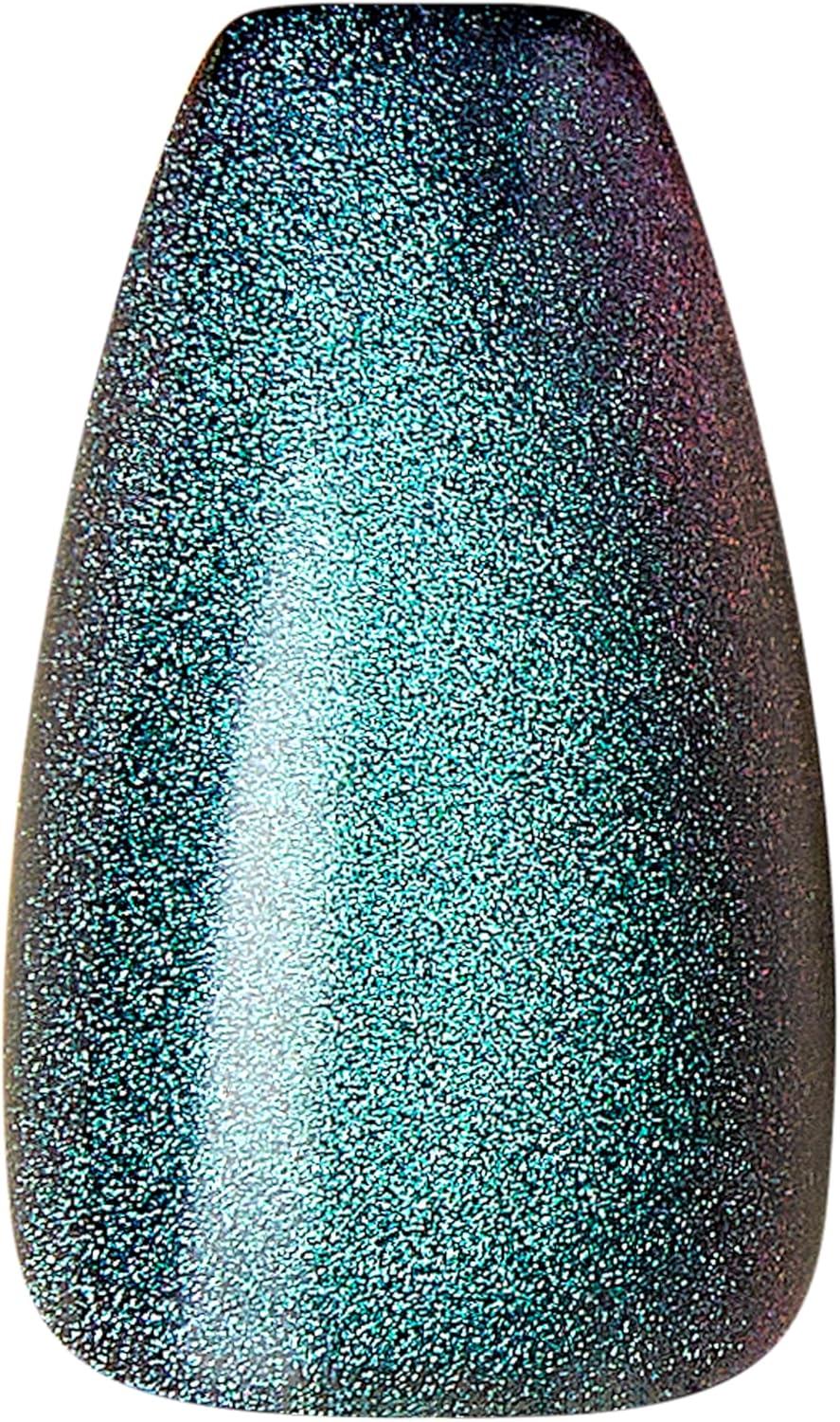 KISS Gel Fantasy Magnetic, Press On Nails, Dignity, Silver, Short Squoval, 28 Count