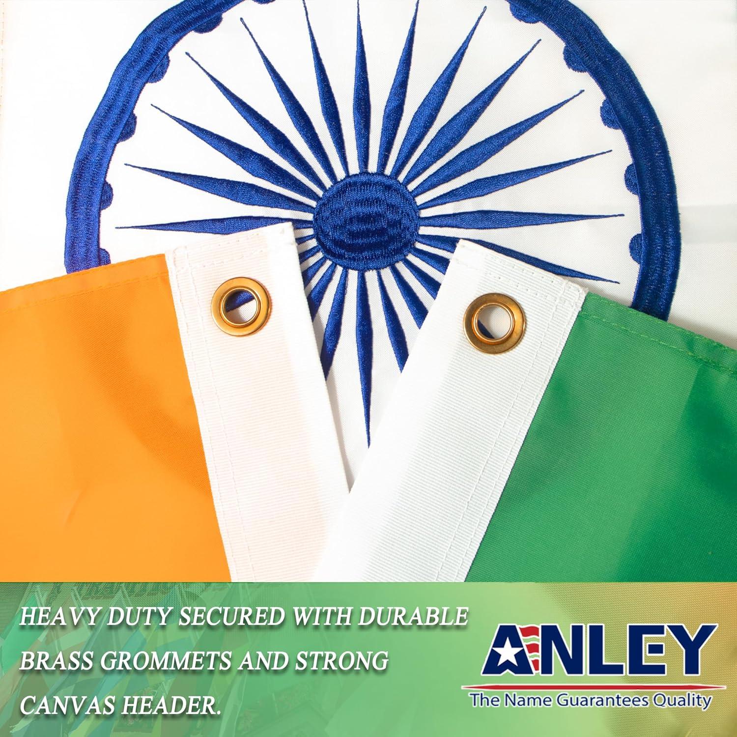 Anley 3x5 Feet Nylon EverStrong Series Embroidered India Flag