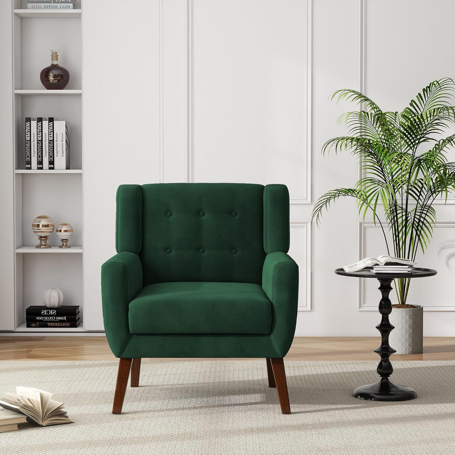 DREAMSIDEA Modern Button Tufted Accent Chair Set of 2 Upholstered Armchair Indoor,Velvet Living Room Chair for Bedroom, Retro Green