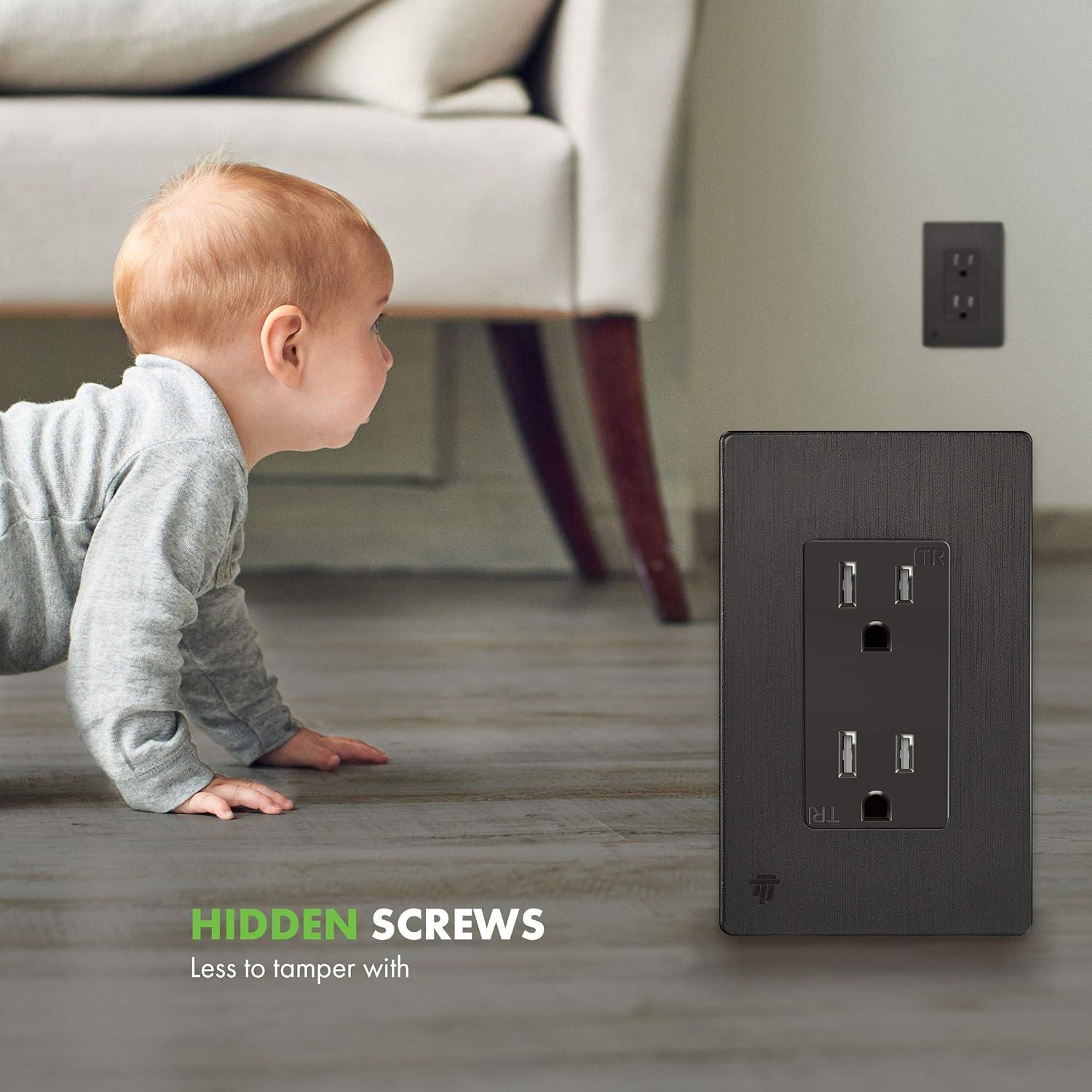 ENERLITES Elite Series Screwless Decorator Wall Plate, Child Safe Outlet Cover, Size 1-Gang Unbreakable Polycarbonate Thermoplastic, SI8831-BDB Brushed Dark Bronze