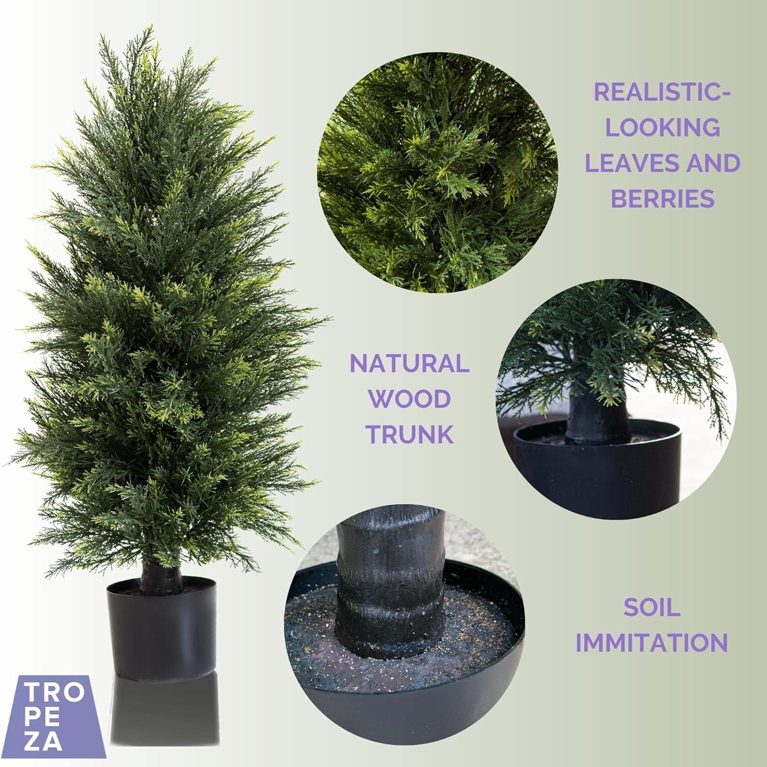 Artificial Topiary Tree 2-Set,3ft Artificial Cedar Topiary Trees for Outdoor & Indoor Decor,Artificial Topiary Boxwood Tree, Faux Shrub UV Protection for Longer Life