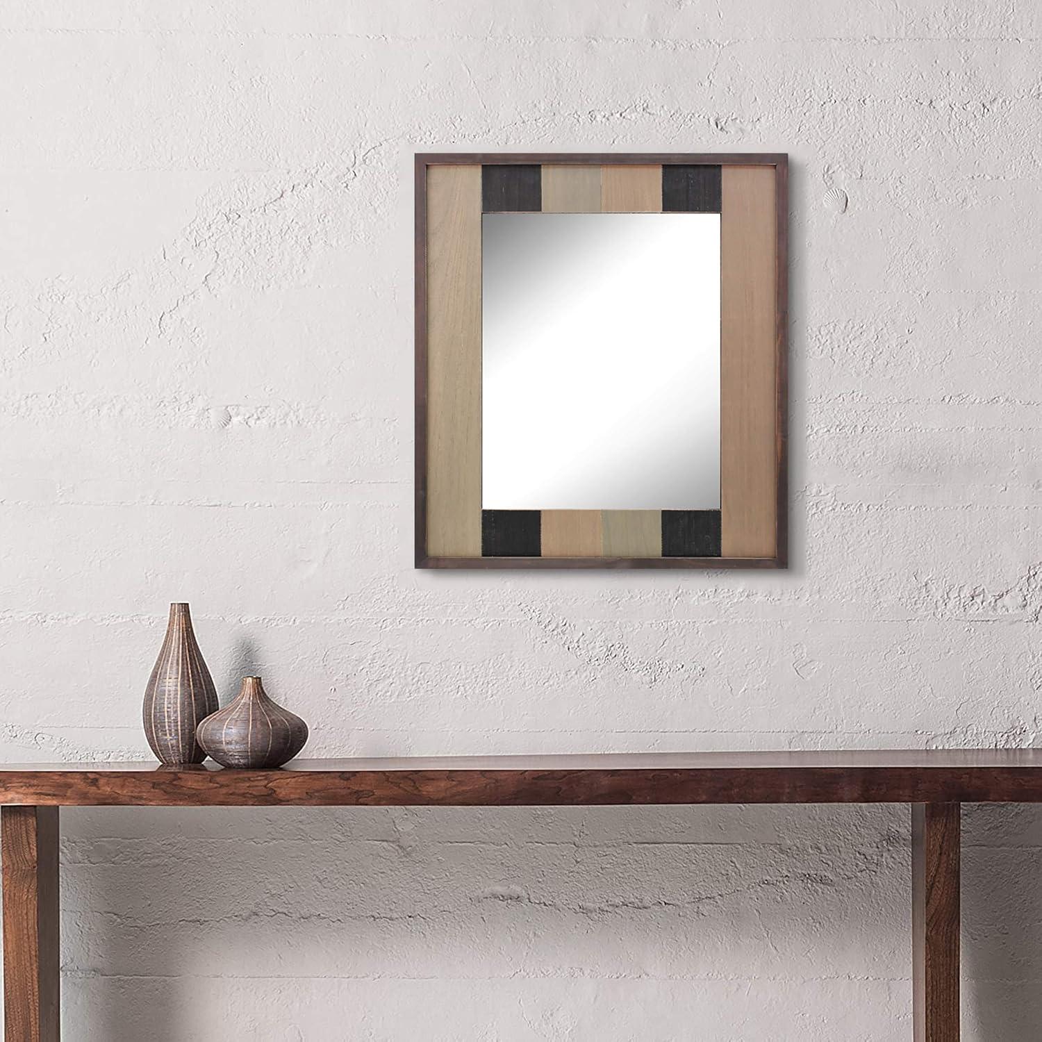 Rustic Rectangular Natural Wood Wall Mirror with Mounting Brackets