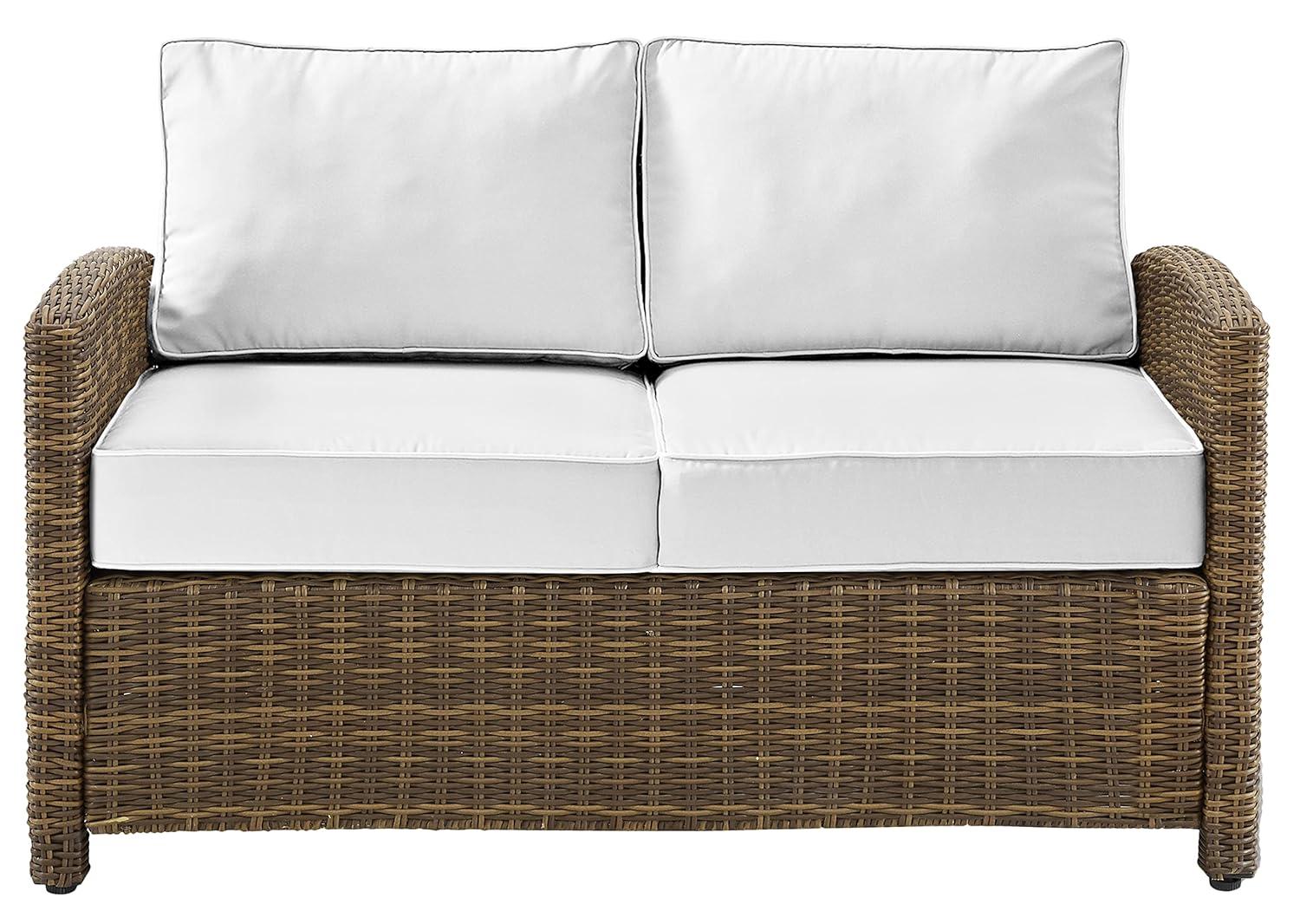 Bradenton Outdoor Loveseat: Weathered Brown/White, Steel Frame, Moisture-Resistant Cushions - Crosley