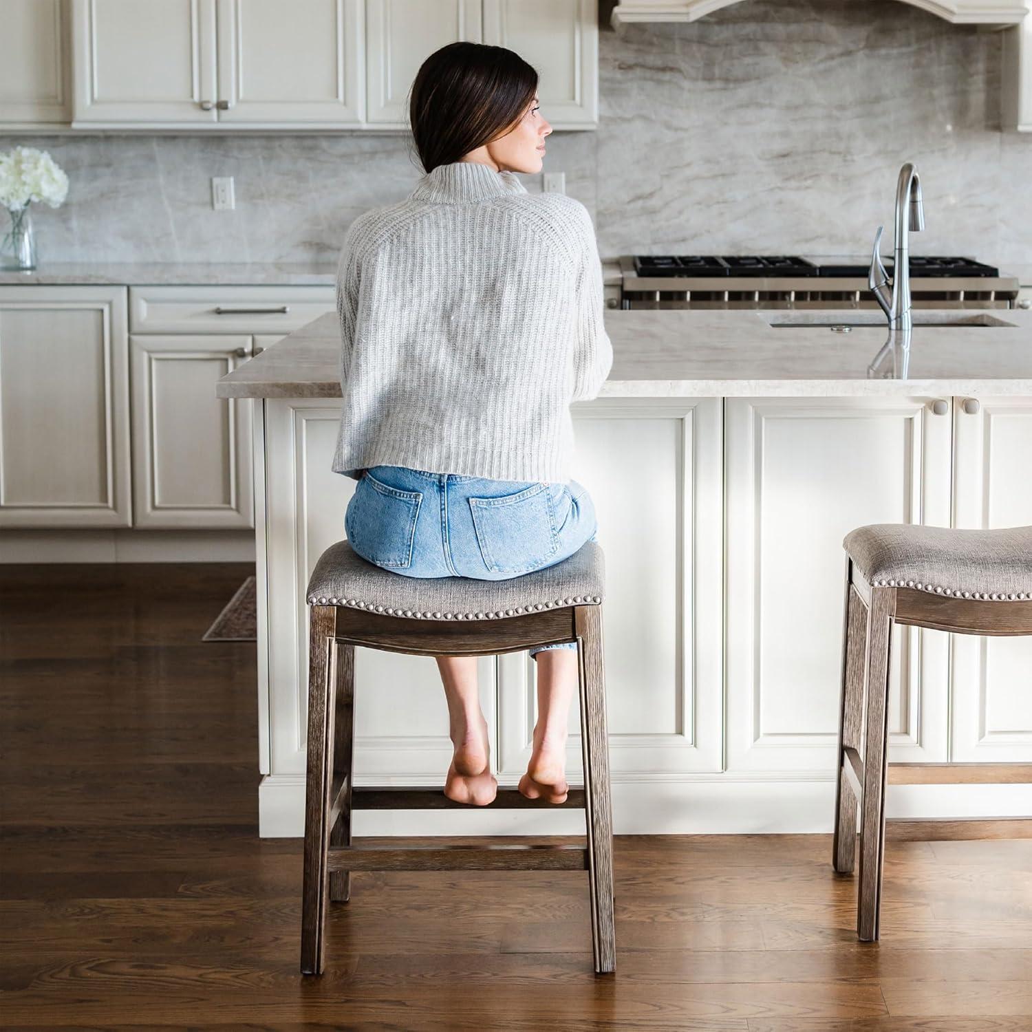 Maven Lane Adrien Backless Saddle Kitchen Counter Stool with Fabric Upholstery