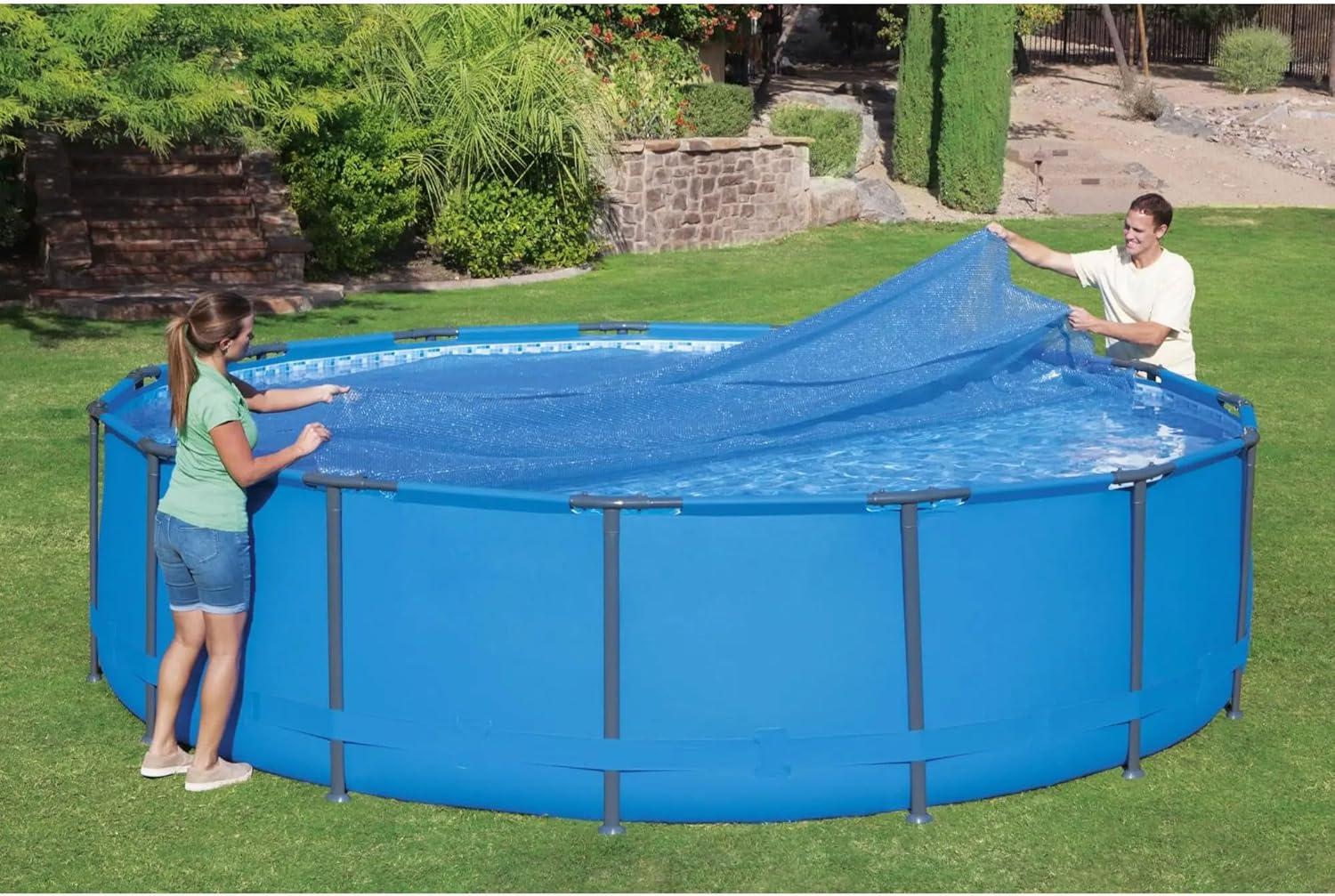 Bestway Flowclear 15 Feet Round Above Ground Solar Pool Cover Only for Pool Water Maintenance of Swimming Pools 16 Feet in Diameter, Blue