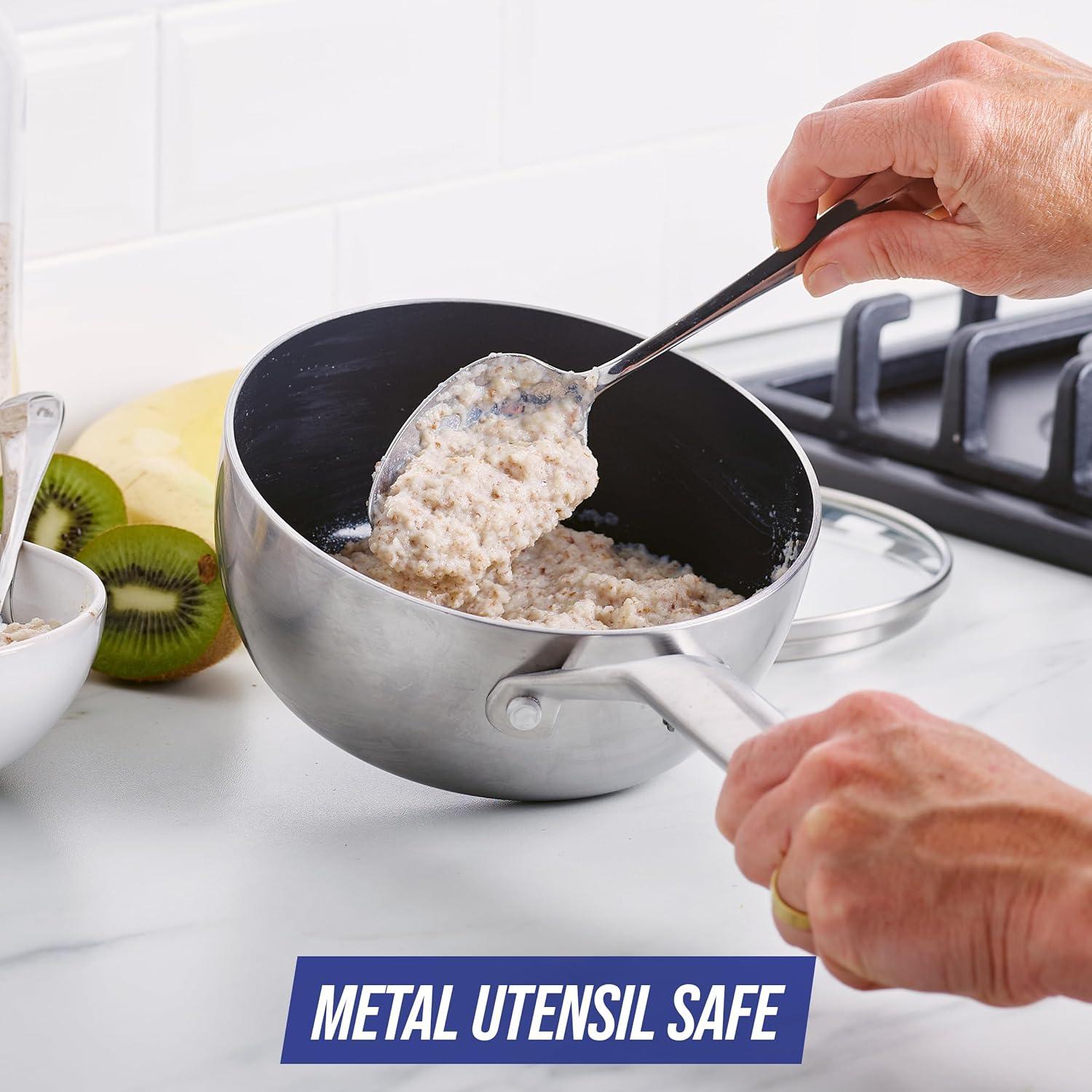 Blue Diamond Blue Diamond Cookware Tri-Ply Stainless Steel Ceramic Nonstick, 2.5QT Chef Saute Pan With Lid, PFAS-Free, Multi Clad, Induction, Dishwasher Safe, Oven Safe, Silver