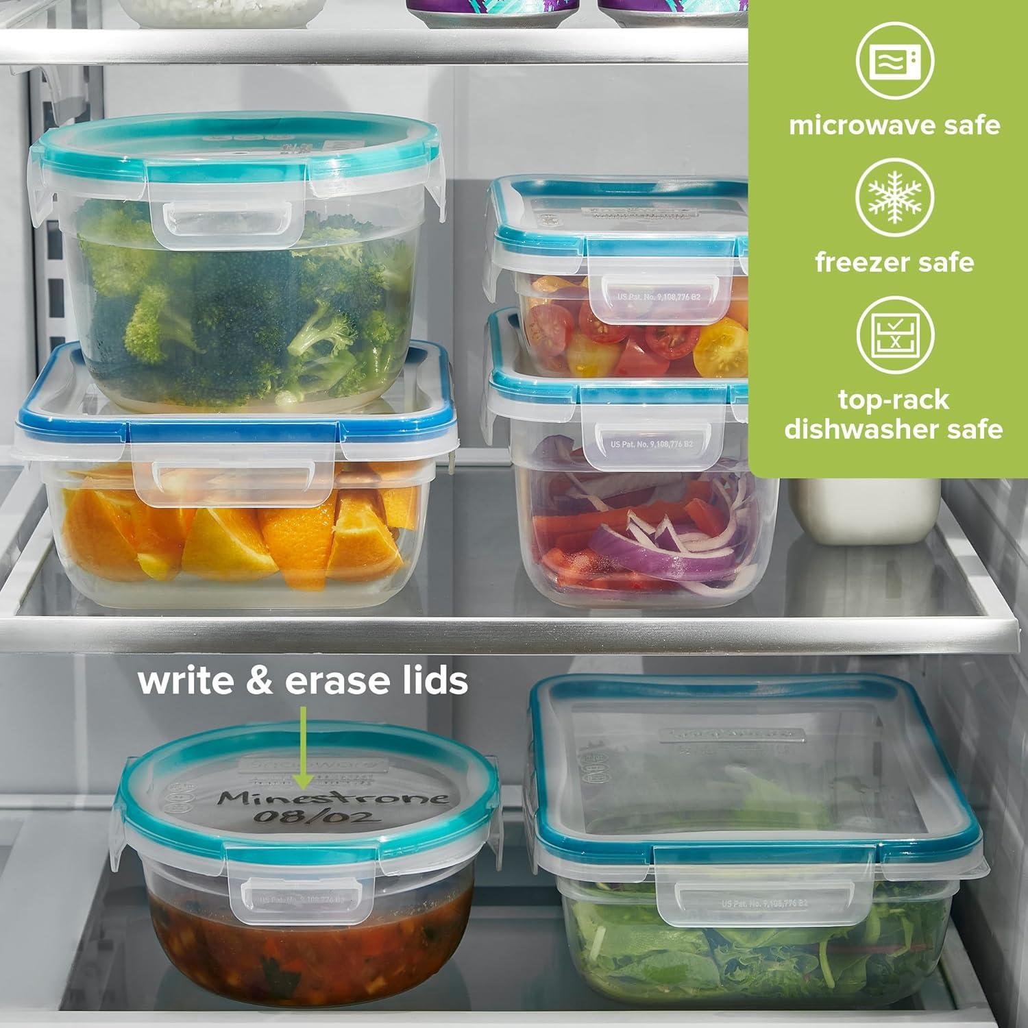 Clear BPA-Free Plastic Food Storage Containers with Snap Lids, 10-Piece Set