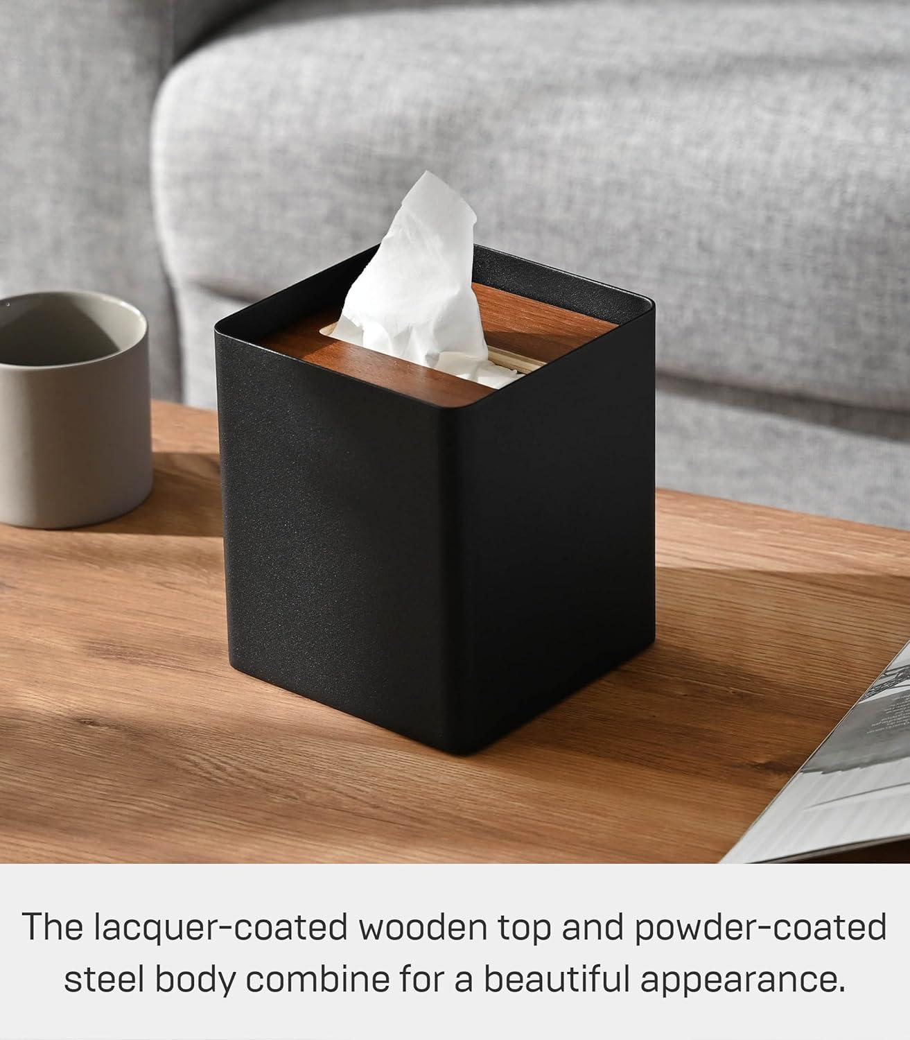 Yamazaki Home Tissue Box Cover - Square, Walnut, Steel, Lid, No Assembly