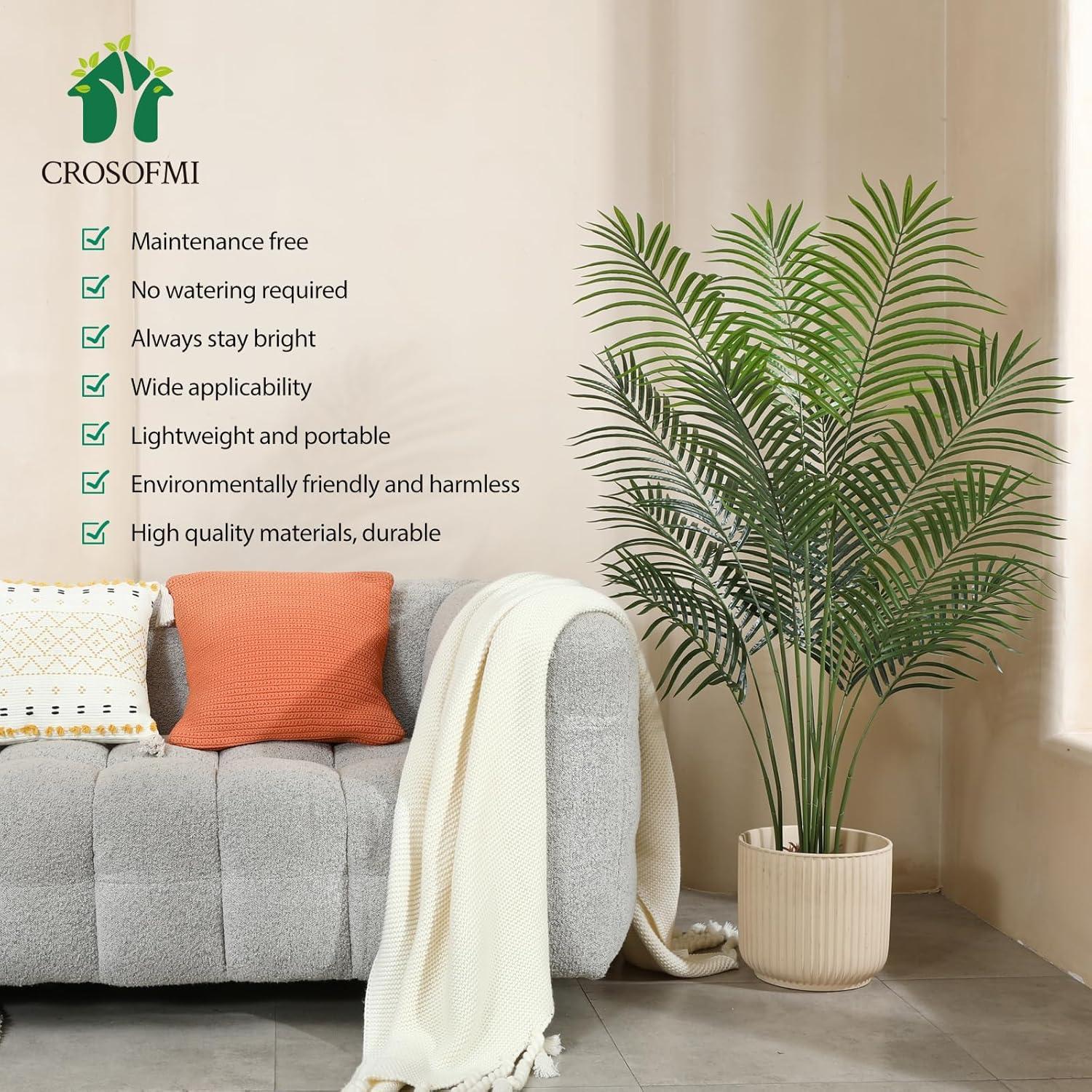 Artificial Areca Palm Plant 5Ft Fake Tropical Palm Tree, Perfect Faux Dypsis Lutescens Plants in Pot for Indoor Outdoor House Home Office Garden Modern Decoration Housewarming Gift,1Pcs