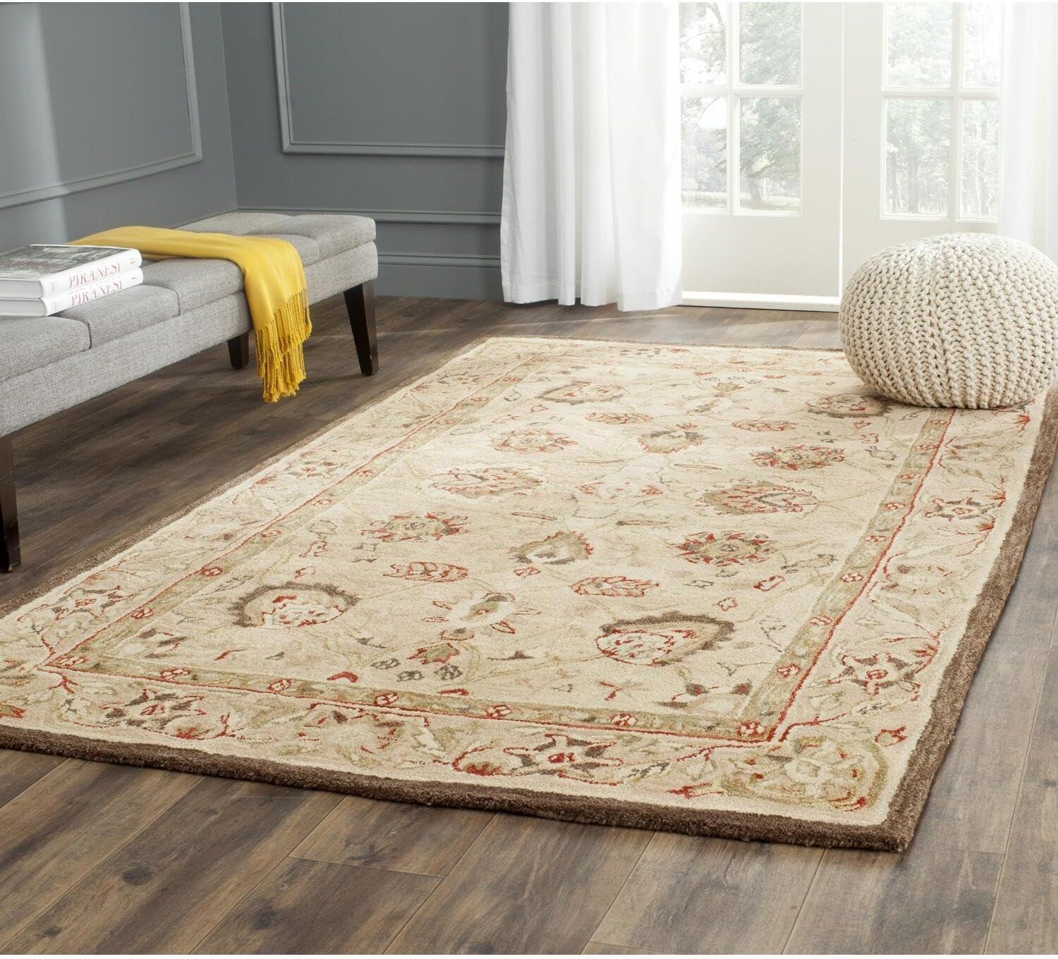 Hand-Tufted Beige Floral Wool Area Rug, 4' x 6'