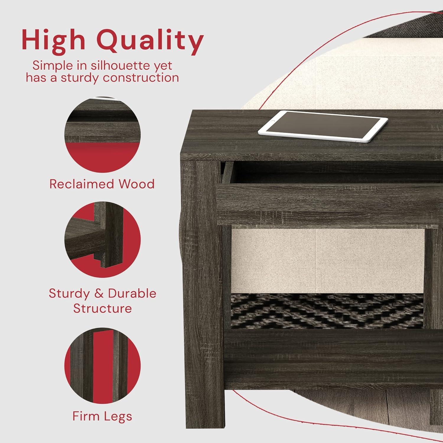 Safdie & Co. 24"L Wood 1-Drawer 1-Shelf Accent Table in Dark Grey