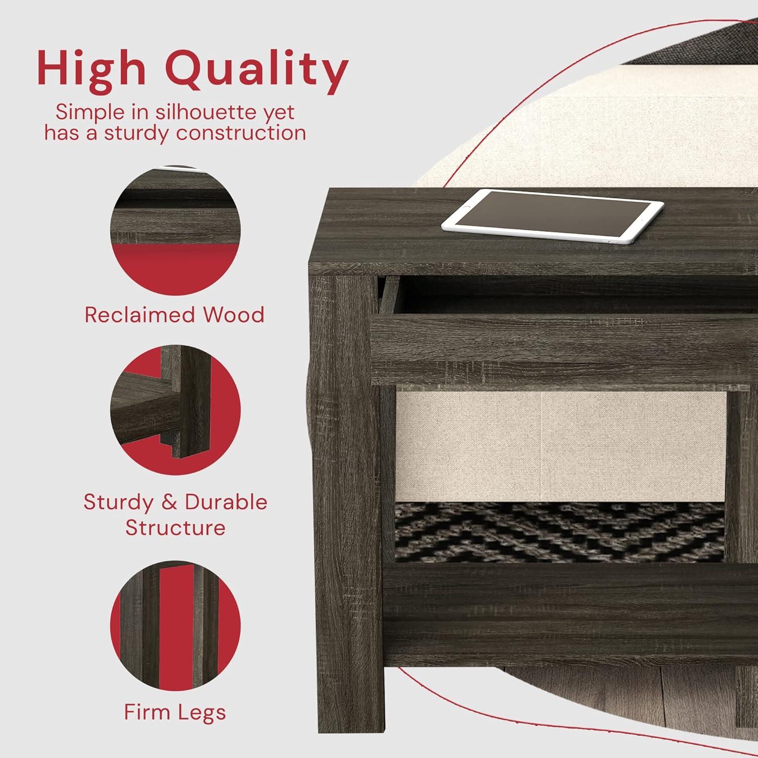 TJVNLDE & Co. - Dark Gray Night Stands for Bedrooms  Metal Small Tables for Small Spaces  Use As    End   or Bedside Tables  with Secret Top Drawer  11.4 x 20 x 24 Inches